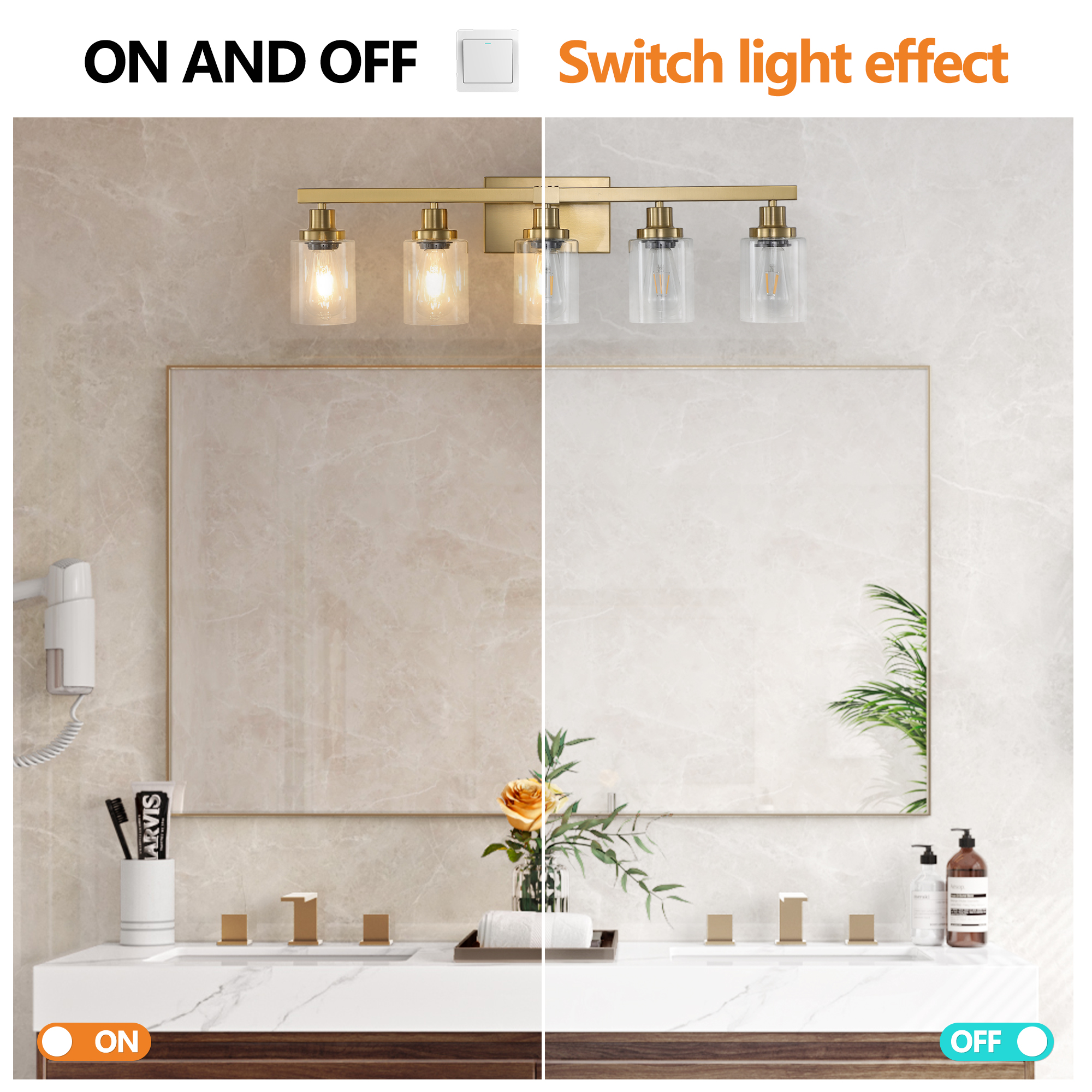 31" Golden 5-Light Vanity Light with Clear Glass Shades, Modern Iron Metal Bathroom Wall Fixture for Mirror, Ideal for Bathroom and Dressing Table (No Bulbs) - Image 6