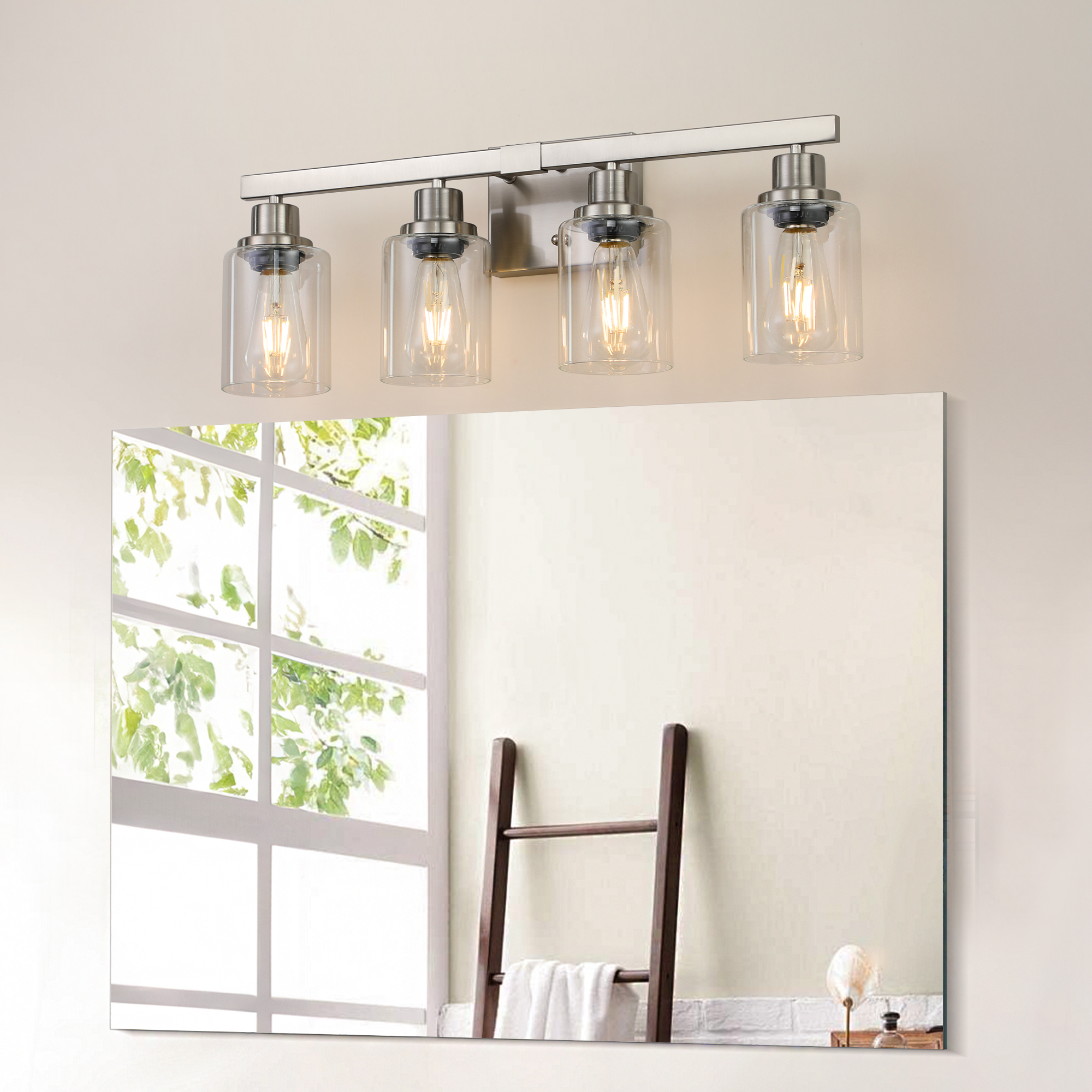 24" Modern 4-Light Bathroom Vanity Light Fixture - Brushed Nickel Finish with Clear Glass Shades, Perfect for Bathroom, Vanity, and Dressing Area Lighting (No Bulbs) - Image 3