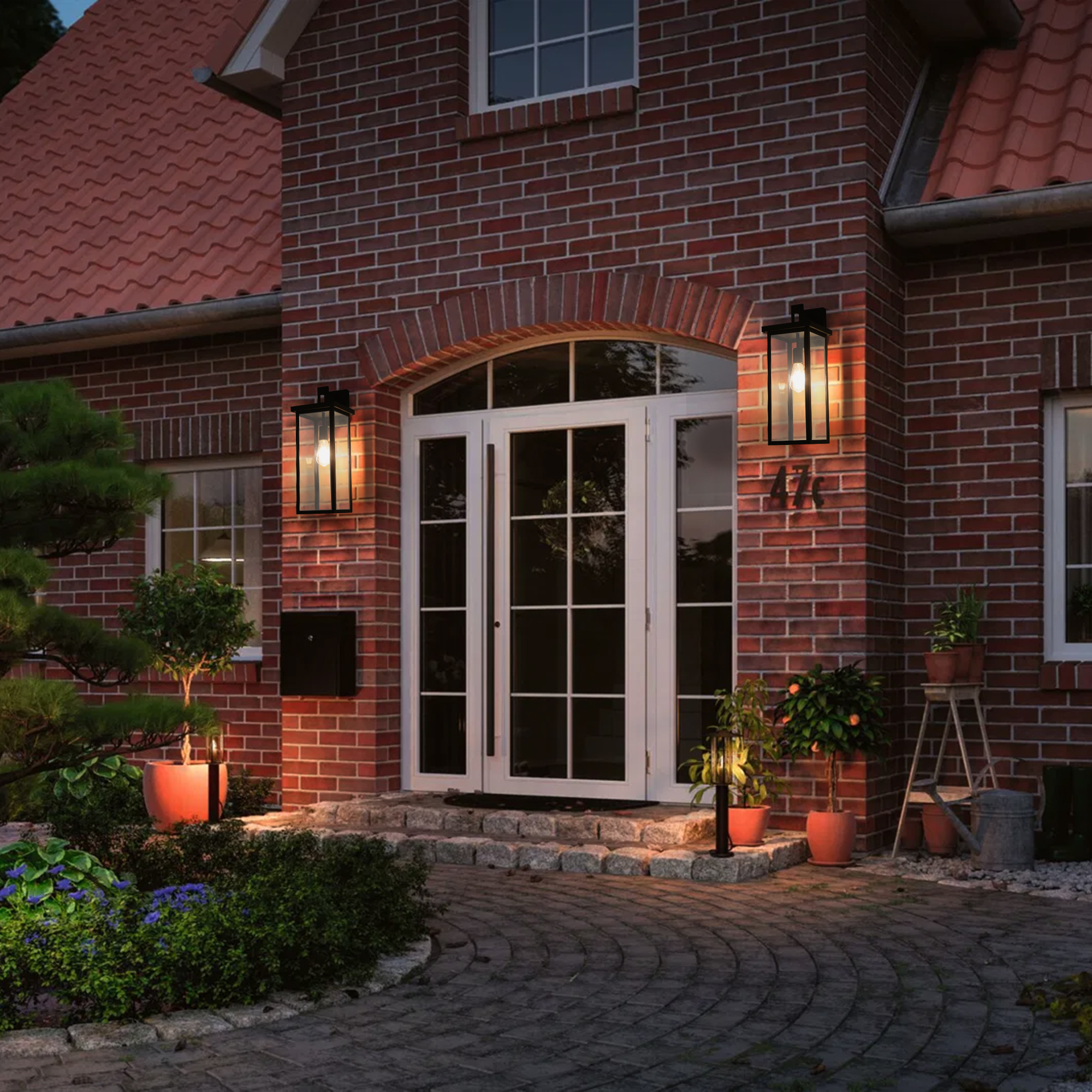20"(H) Set of 2 Modern Outdoor Wall Lanterns with Black Metal Frame and Clear Glass, Weatherproof Wall Sconces for Porch, Garage, or Entryway Lighting, E26 Bulb Compatible (No Bulbs) - Image 2