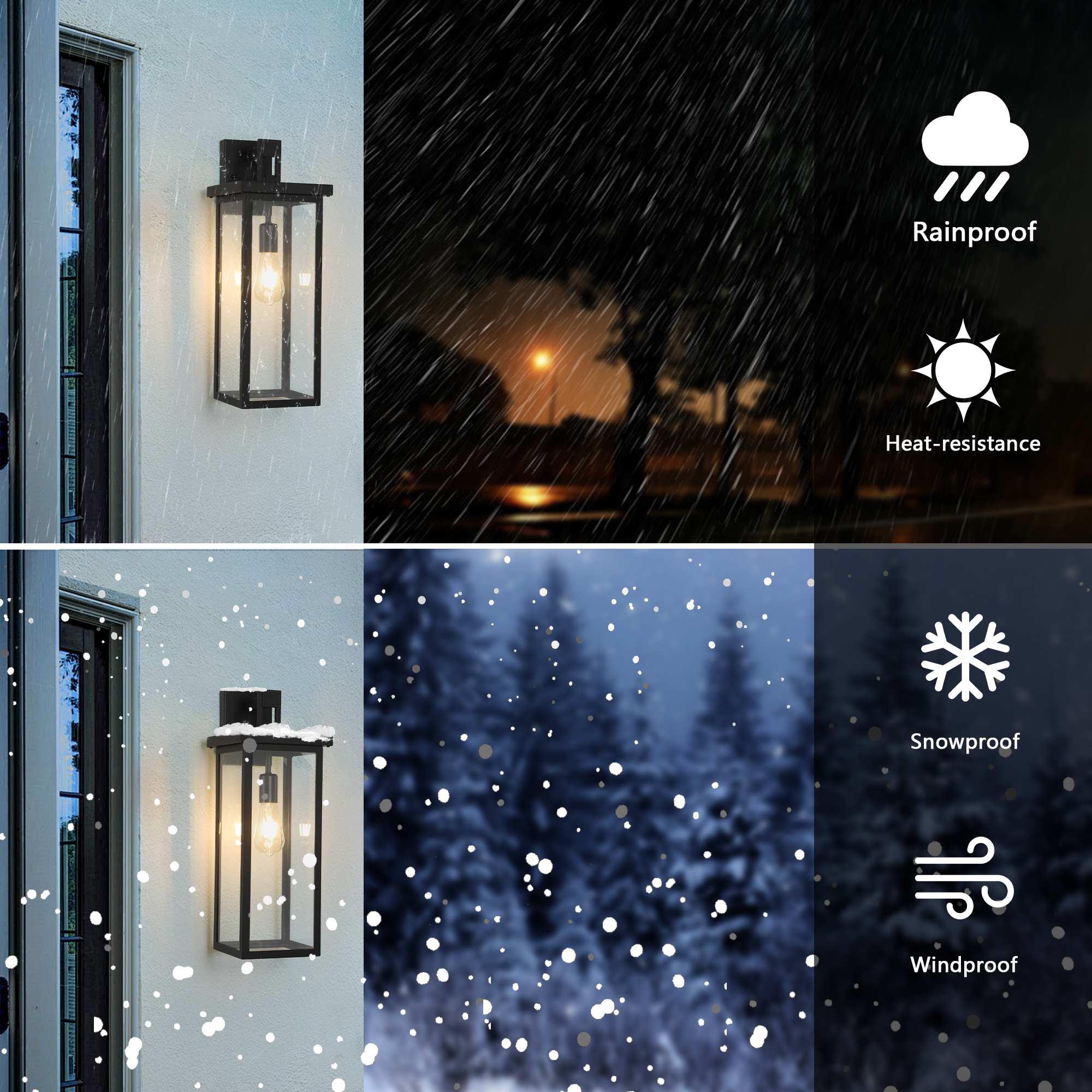 20"(H) Set of 2 Modern Outdoor Wall Lanterns with Black Metal Frame and Clear Glass, Weatherproof Wall Sconces for Porch, Garage, or Entryway Lighting, E26 Bulb Compatible (No Bulbs) - Image 4