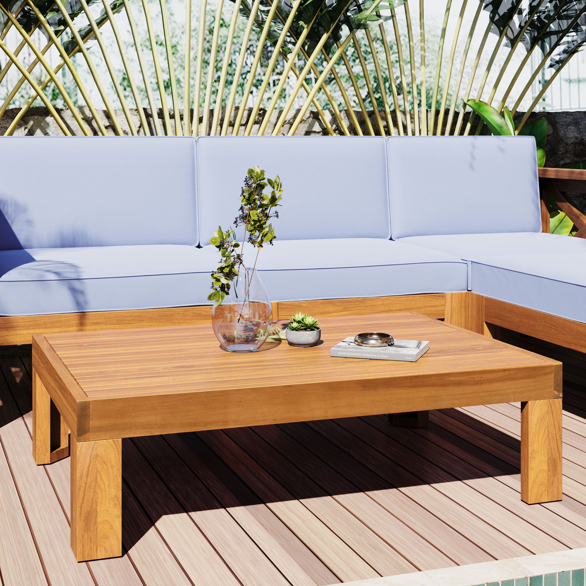 TOPMAX Outdoor Backyard Patio Wood 5-Piece Sectional Sofa Seating Group Set with Cushions, Natural Finish+ Gray Cushions - Image 6