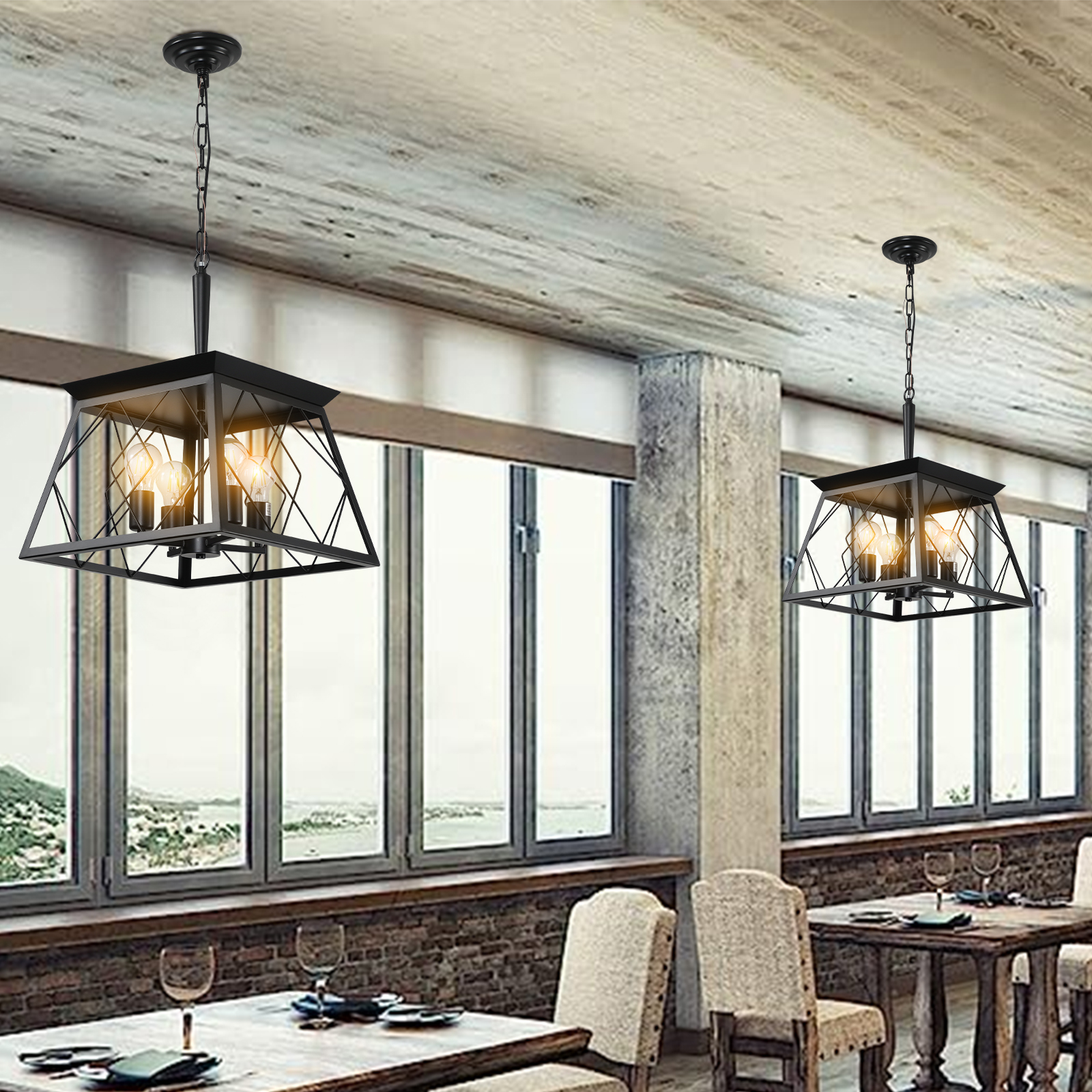 (Same as W1340111203/L1009) 16" Black Industrial 4-Light Pendant Chandelier, Modern Metal Cage Design, Adjustable Hanging Light for Dining Room, Kitchen, Living Room (No Bulbs) - Image 3