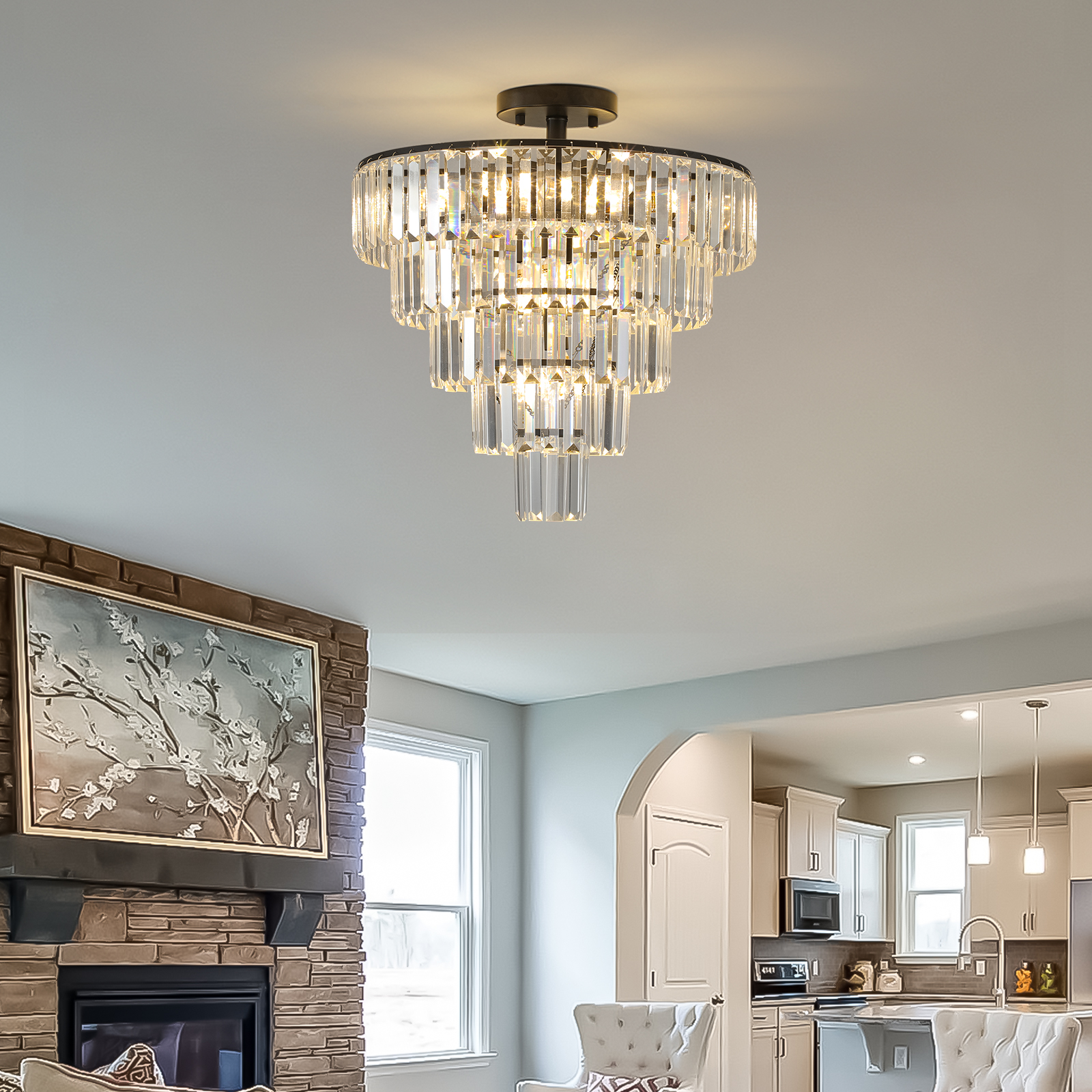 (Same as W1340110374/L5011) 20" Black Crystal Chandelier Ceiling Light, Modern Luxury 10-Light Flush Mount Light Fixture, Elegant Home Lighting for Living Room, Dining Room, Bedroom (No Bulbs) - Image 2