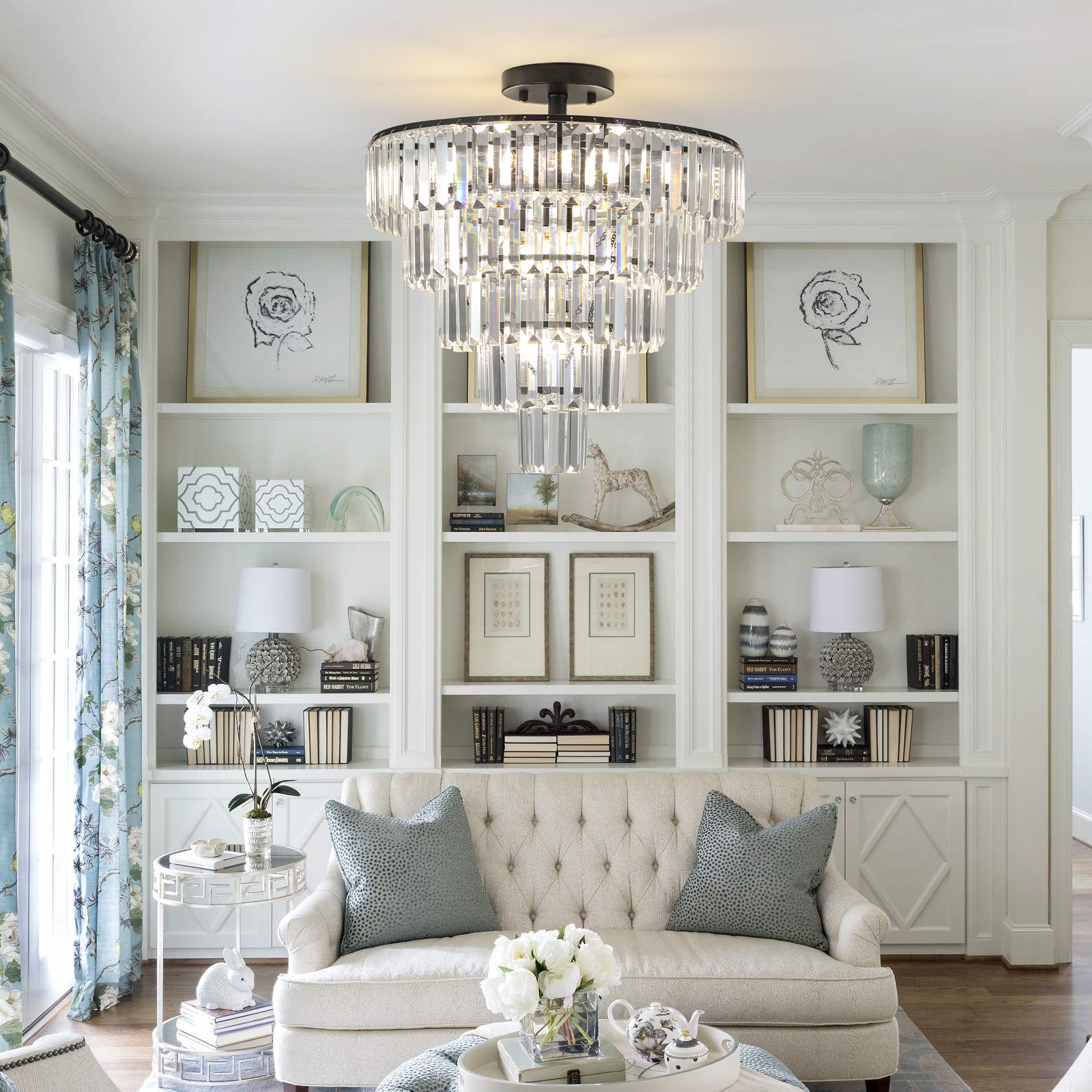 (Same as W1340110374/L5011) 20" Black Crystal Chandelier Ceiling Light, Modern Luxury 10-Light Flush Mount Light Fixture, Elegant Home Lighting for Living Room, Dining Room, Bedroom (No Bulbs) - Image 3