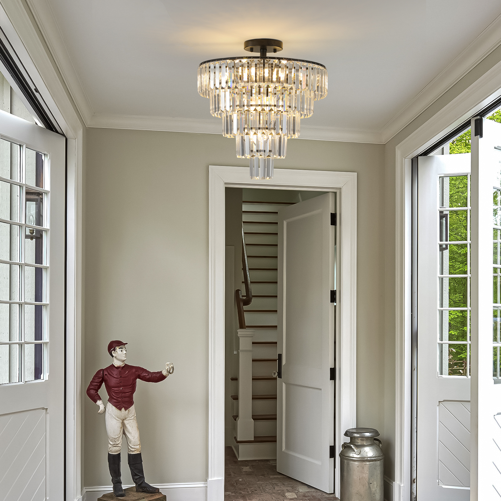 (Same as W1340110374/L5011) 20" Black Crystal Chandelier Ceiling Light, Modern Luxury 10-Light Flush Mount Light Fixture, Elegant Home Lighting for Living Room, Dining Room, Bedroom (No Bulbs) - Image 5
