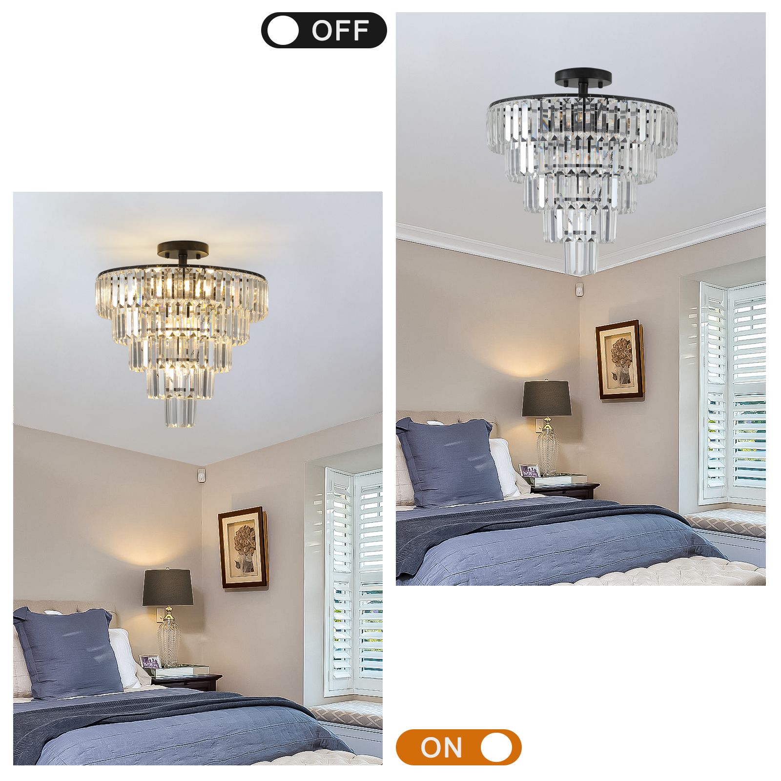 (Same as W1340110374/L5011) 20" Black Crystal Chandelier Ceiling Light, Modern Luxury 10-Light Flush Mount Light Fixture, Elegant Home Lighting for Living Room, Dining Room, Bedroom (No Bulbs) - Image 6