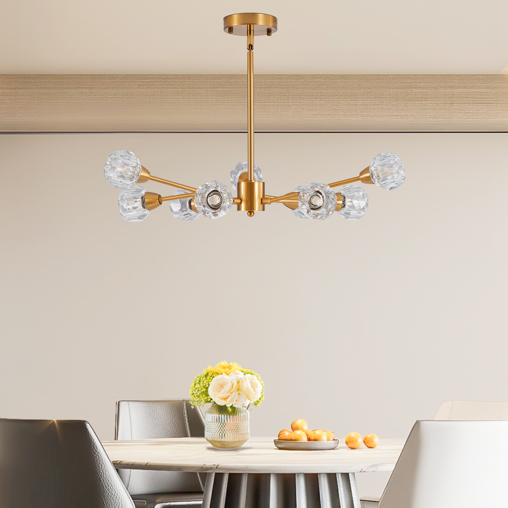 28" Modern Crystal Chandeliers, 9 Lights Golden Chandelier for Living Room Bedroom, Dining Room Chandelier Over Table, Kitchen Light Fixtures (Bulbs Not Included) - Image 3