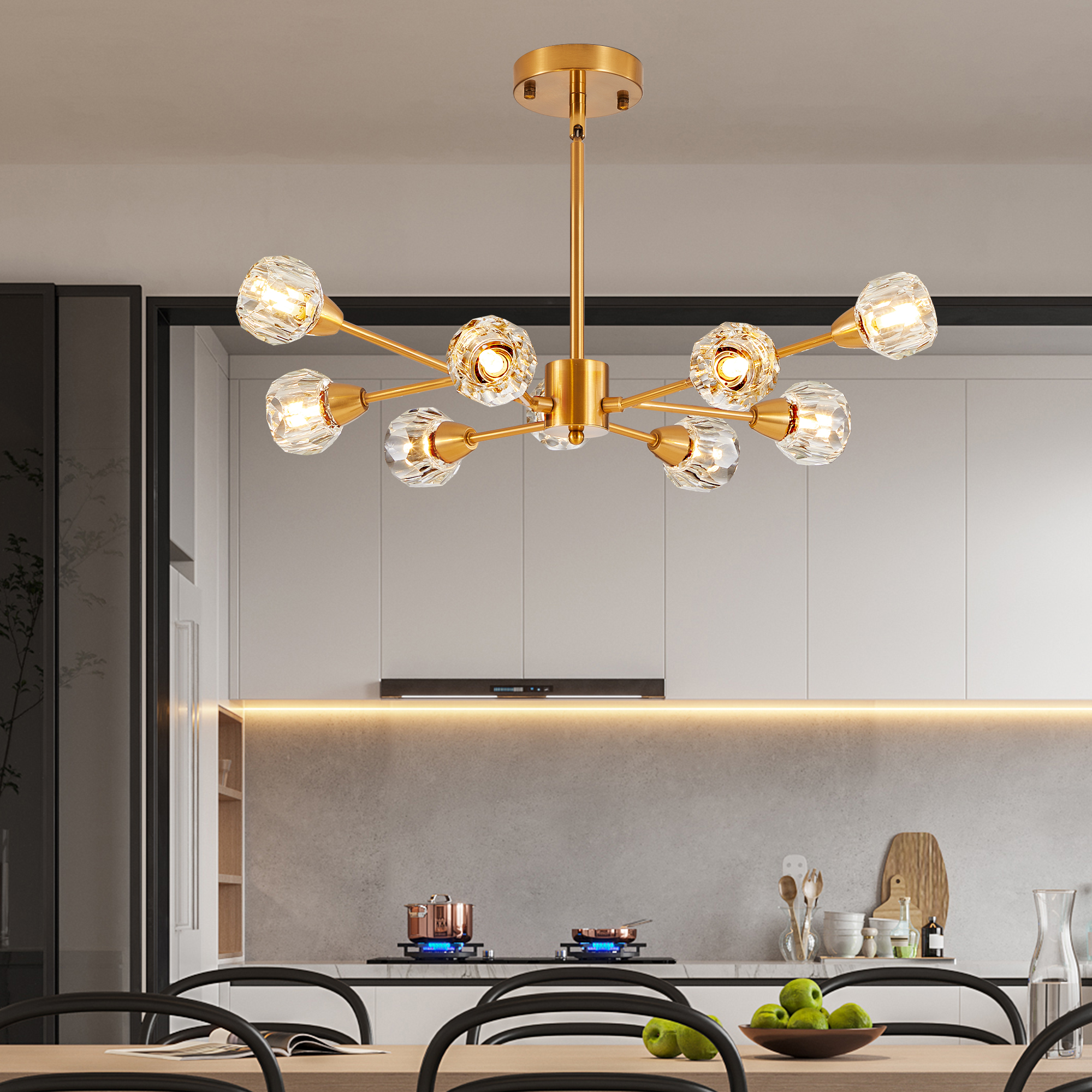 28" Modern Crystal Chandeliers, 9 Lights Golden Chandelier for Living Room Bedroom, Dining Room Chandelier Over Table, Kitchen Light Fixtures (Bulbs Not Included) - Image 4