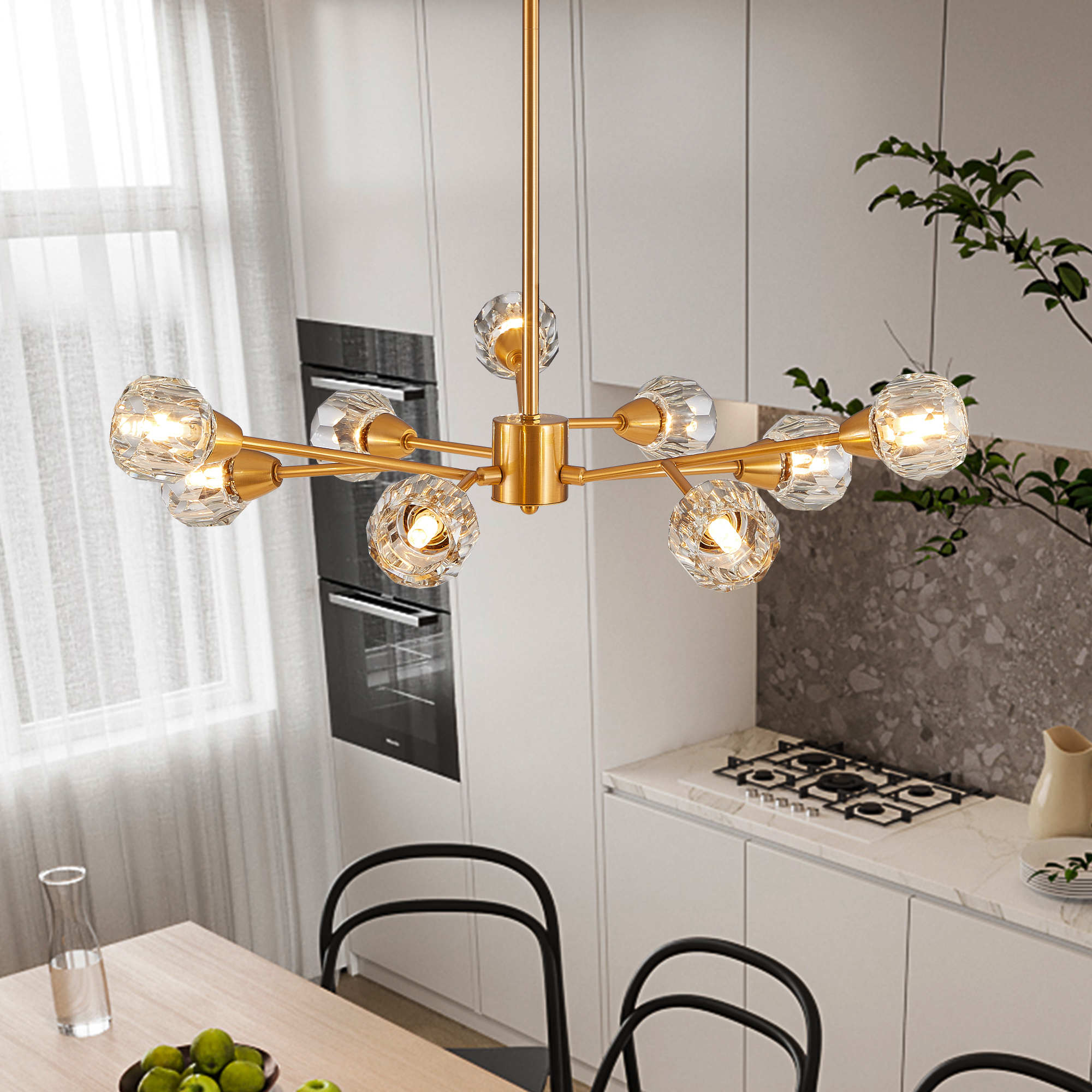 28" Modern Crystal Chandeliers, 9 Lights Golden Chandelier for Living Room Bedroom, Dining Room Chandelier Over Table, Kitchen Light Fixtures (Bulbs Not Included) - Image 5