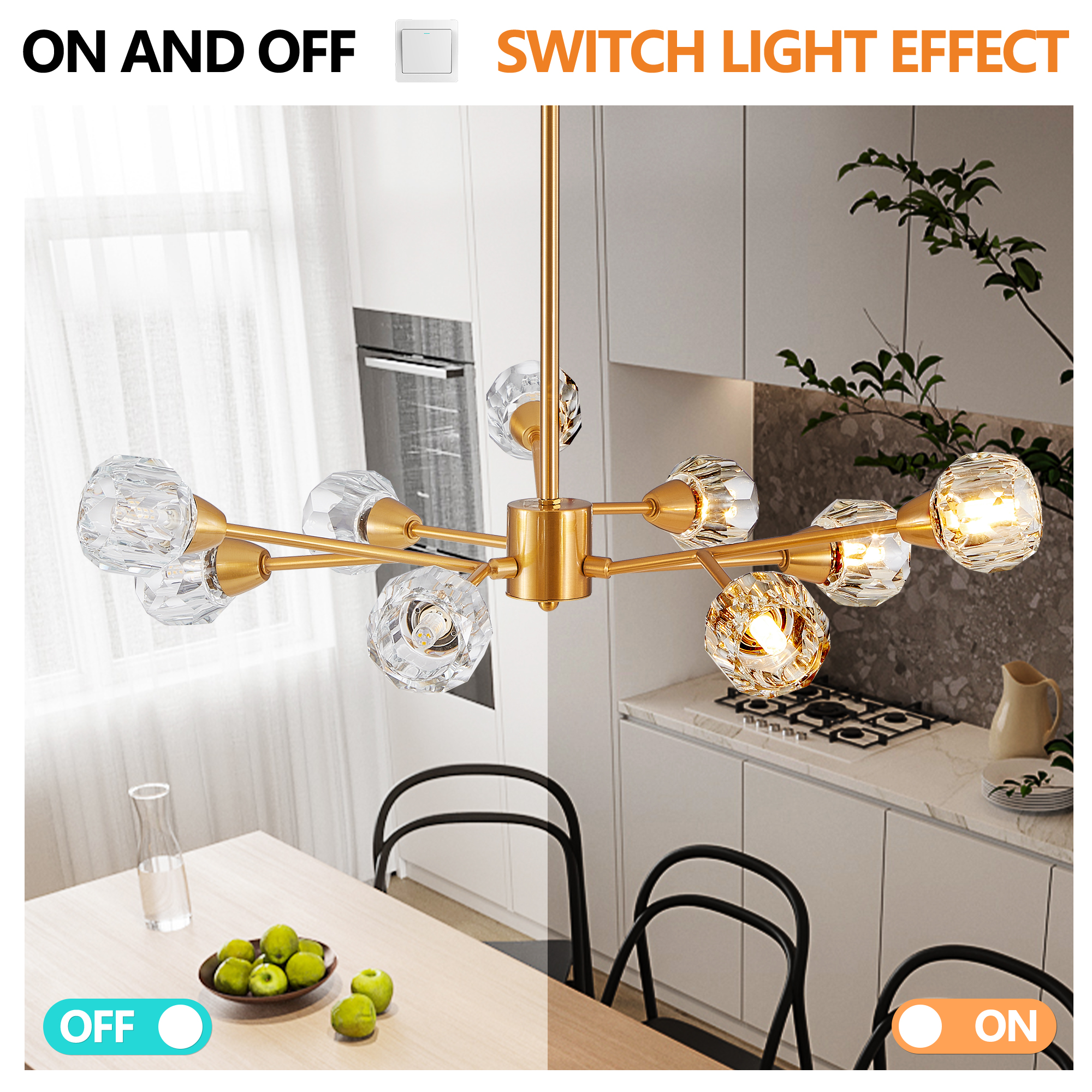 28" Modern Crystal Chandeliers, 9 Lights Golden Chandelier for Living Room Bedroom, Dining Room Chandelier Over Table, Kitchen Light Fixtures (Bulbs Not Included) - Image 6