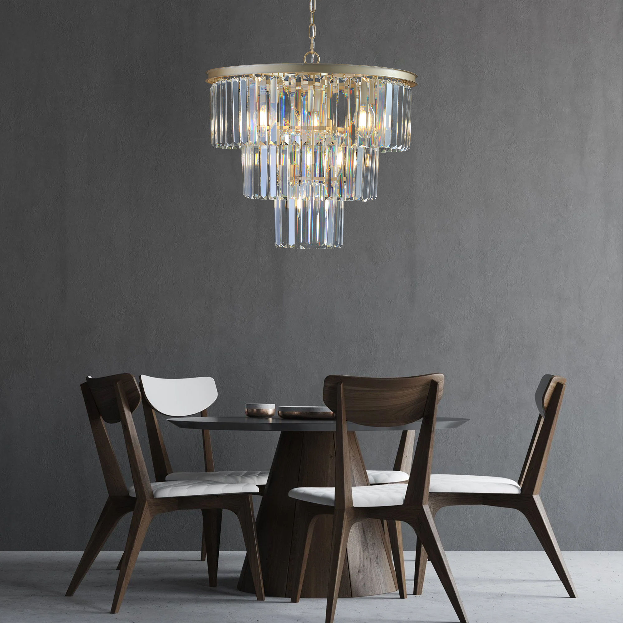 (Same as W1340P143192/L5007-500-G) 20" Luxury 3-Tier Crystal Chandelier, 7-Light Gold Frame Pendant Light, Elegant Ceiling Lighting for Living Room, Dining Room, Bedroom (No Bulbs) - Image 3