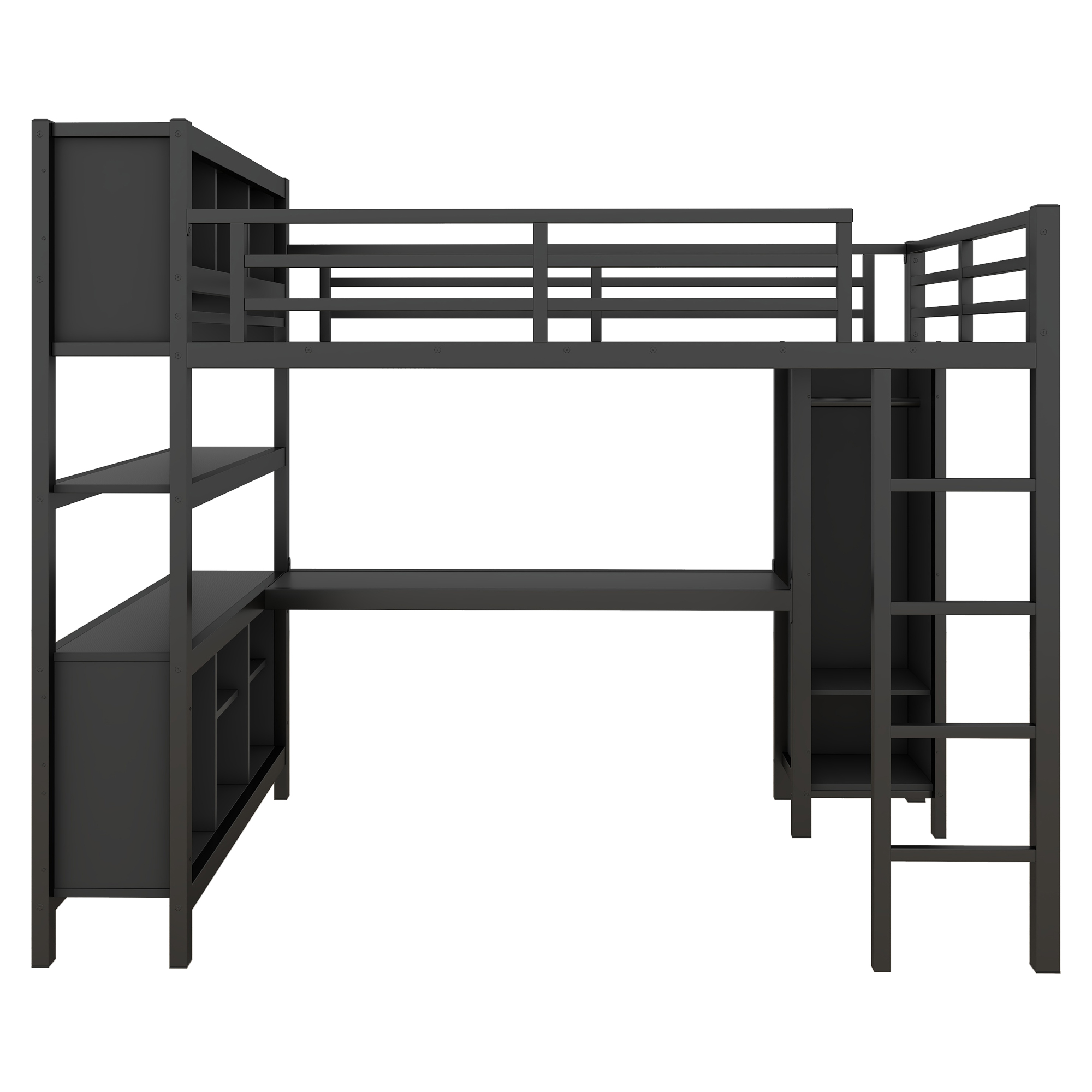 Metal Loft Bed with Wardrobe And L-shaped Desk, Full Size Loft Bed with Storage Cubes and Shelves, Heavy Duty Loft Bed for Kids Teens Adults, Black - Image 5