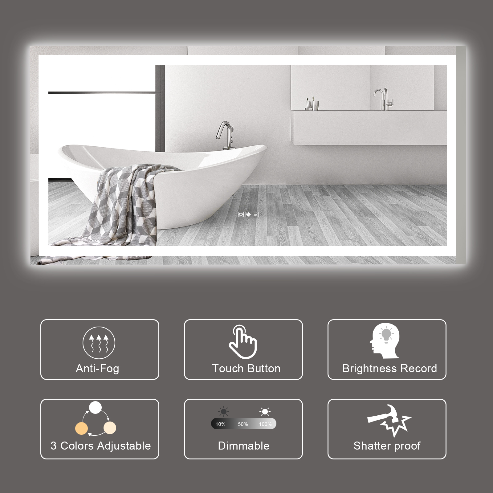 (Same as W134070942/L4004) 72"×36" LED Mirror Light Bathroom,anti-Fog & Dimming Led Bathroom Vanity Mirror - Image 5