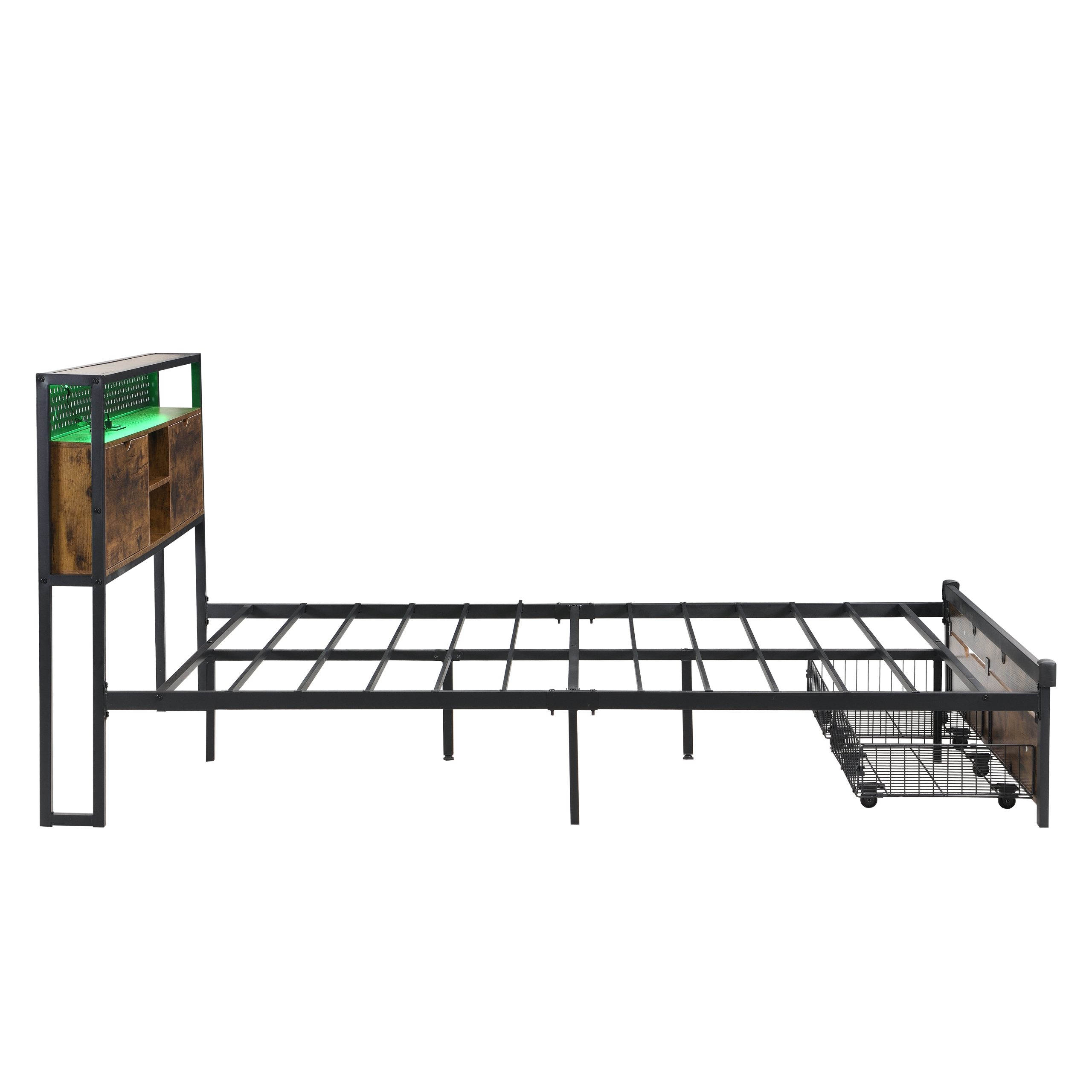 Full Size Metal Platform Bed Frame with Wooden Headboard and with Footboard USB,Charging Station,2 Drawers,storage, LED Lights, No Box Spring Needed, Easy Assemble - Image 4