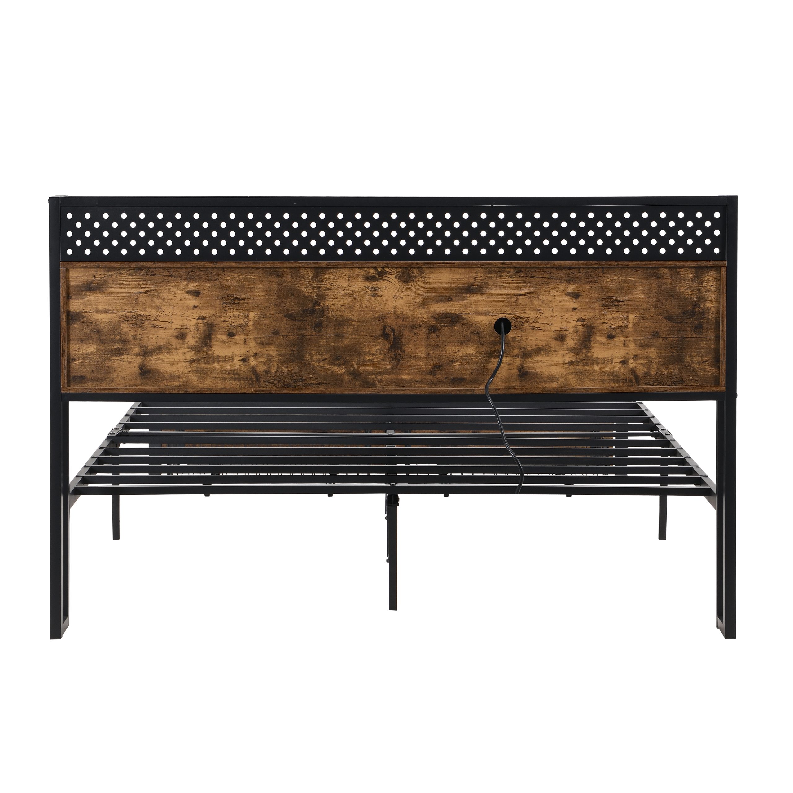 Full Size Metal Platform Bed Frame with Wooden Headboard and with Footboard USB,Charging Station,2 Drawers,storage, LED Lights, No Box Spring Needed, Easy Assemble - Image 5