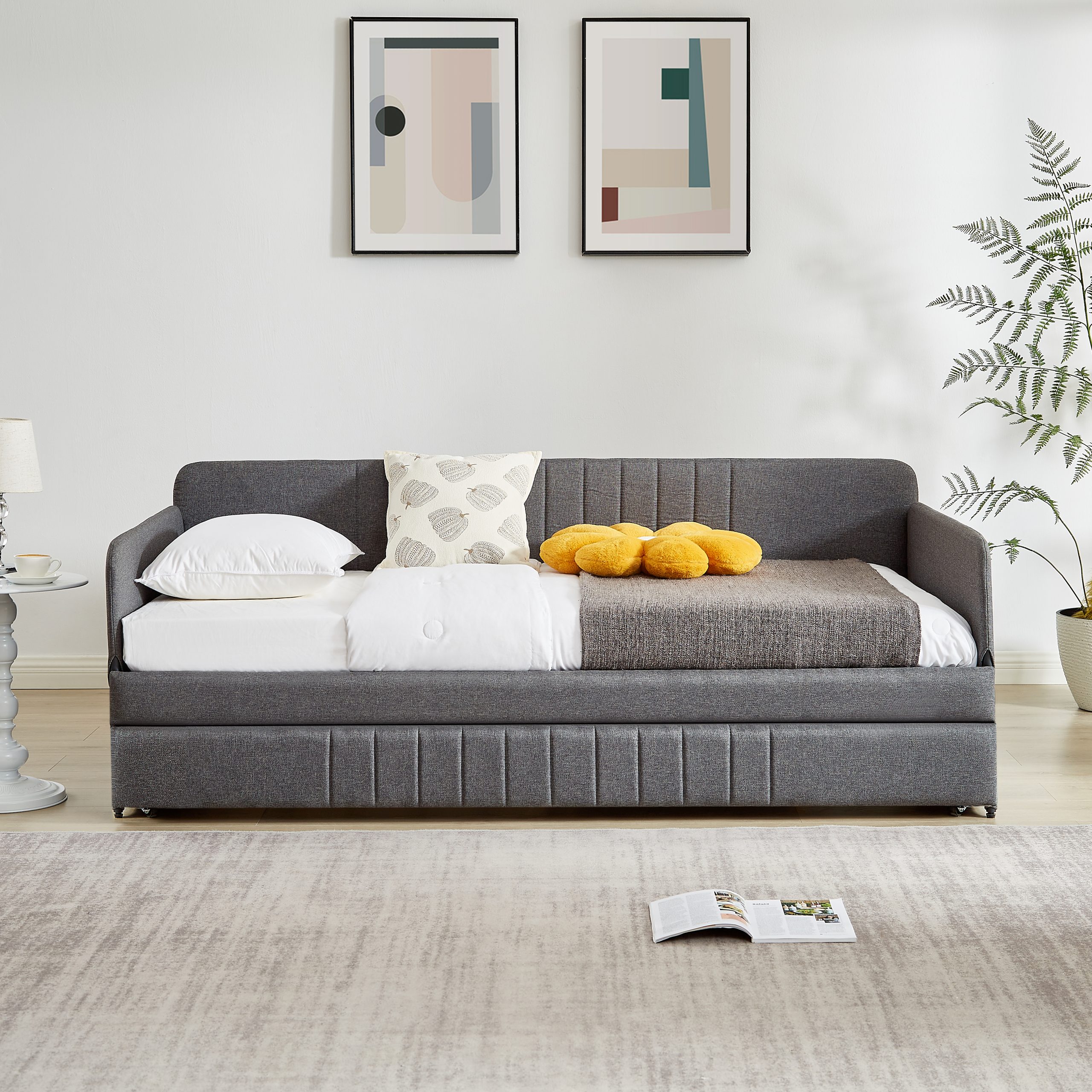 Daybed, sofa bed metal framed with trundle twin size, Grey, 78.4''L x 41''W x 29.8''H. - Image 2