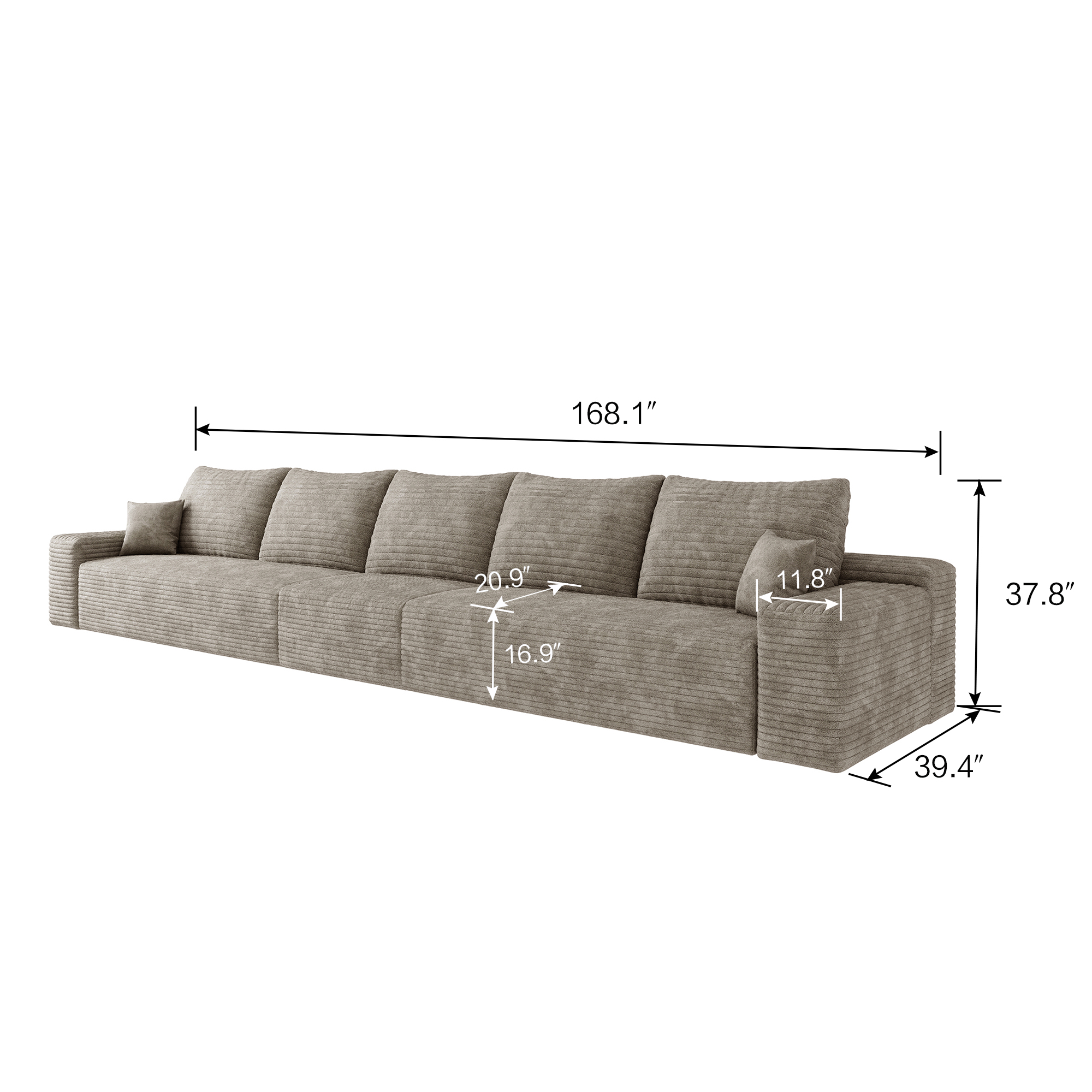 168" Cloud Sectional Couch,Modern Modular Sofa with Deep Seat, Upholstered Couches for Living Room Bedroom,No Assembly Required,Camel (Plush Corduroy Fabric) - Image 5