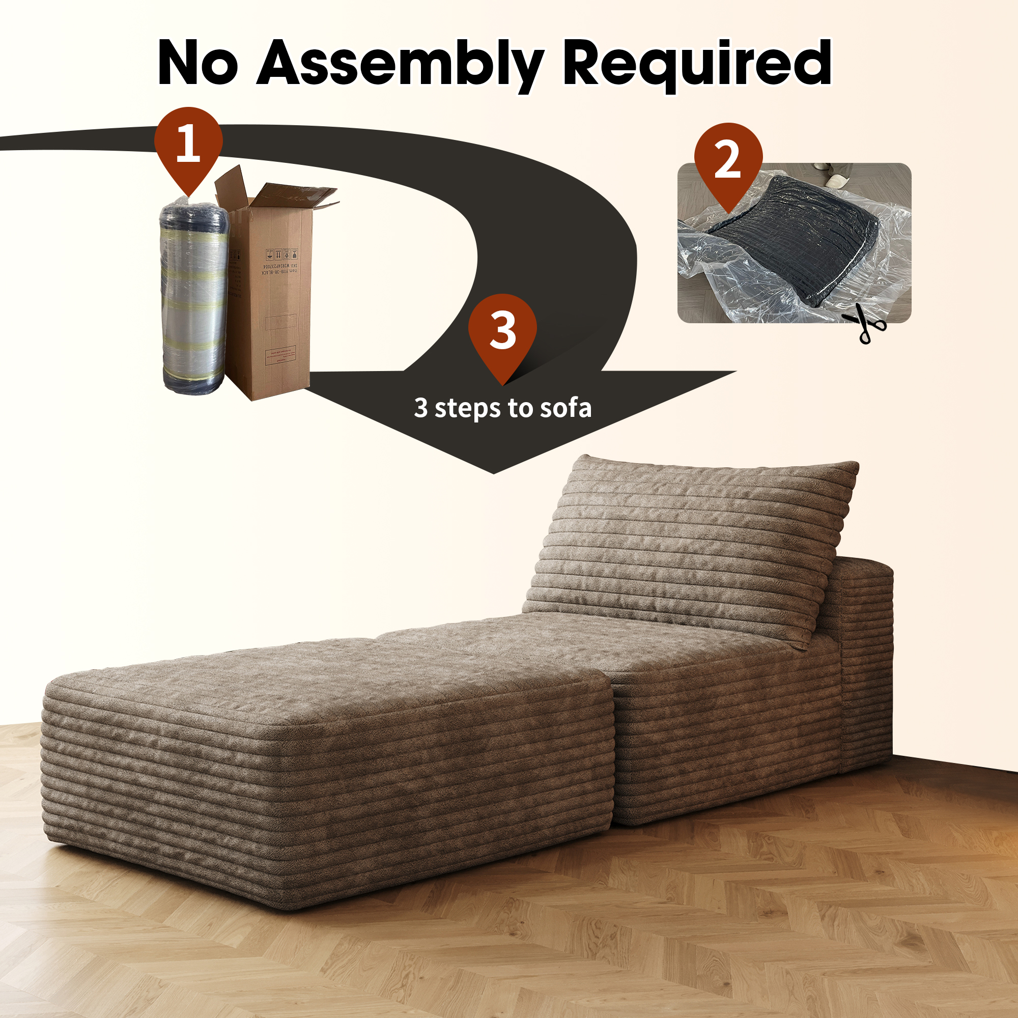 66.9"Sofa Bed, Convertible Sleeper Chair with Pillow,Back Support, Bed Comfy Floor Sofa Lounge for Living Room Bedroom, Single sofa,Camel(Plush Corduroy Fabric) - Image 3