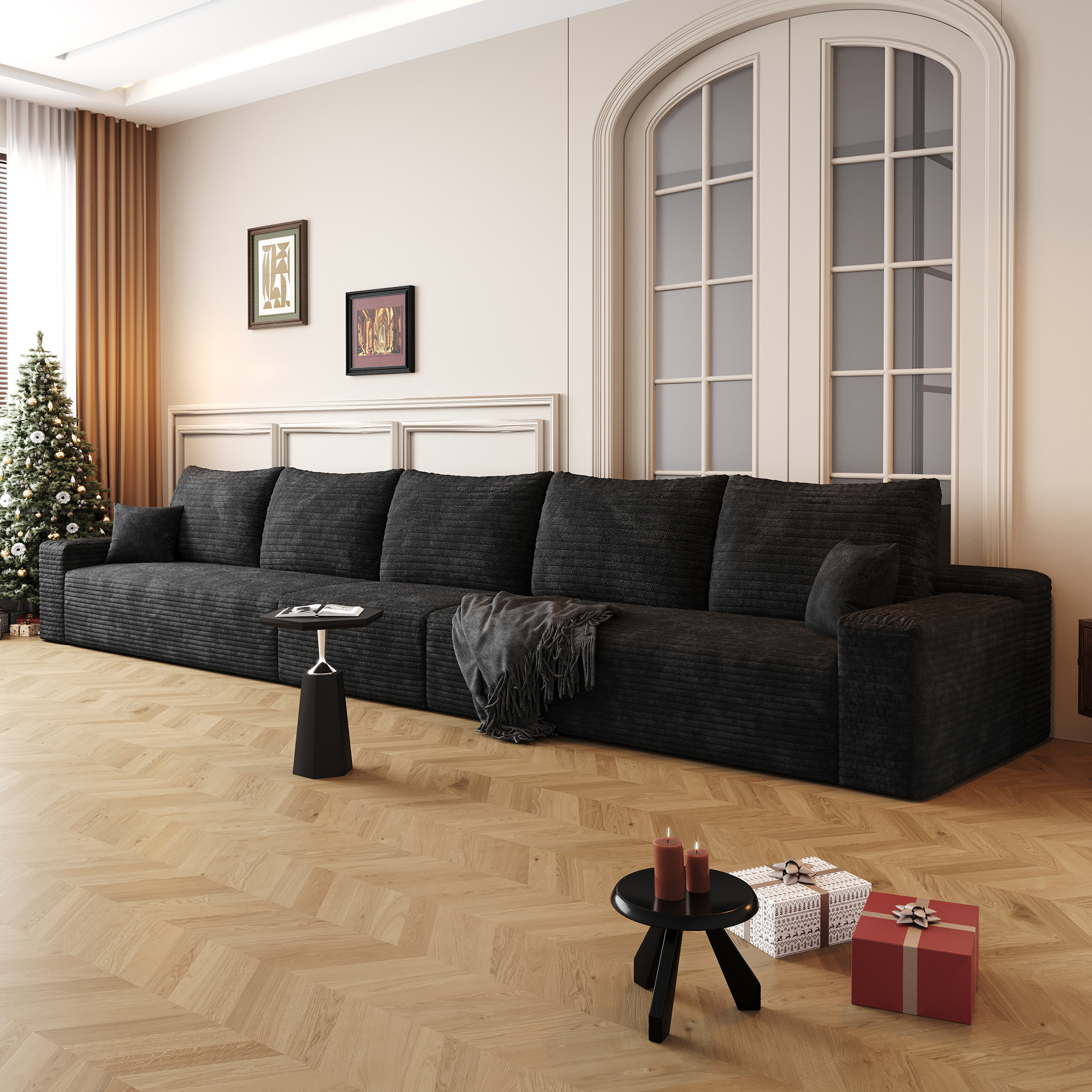 168" Cloud Sectional Couch,Modern Modular Sofa with Deep Seat, Upholstered Couches for Living Room Bedroom,No Assembly Required, Black(Plush Corduroy Fabric) - Image 2