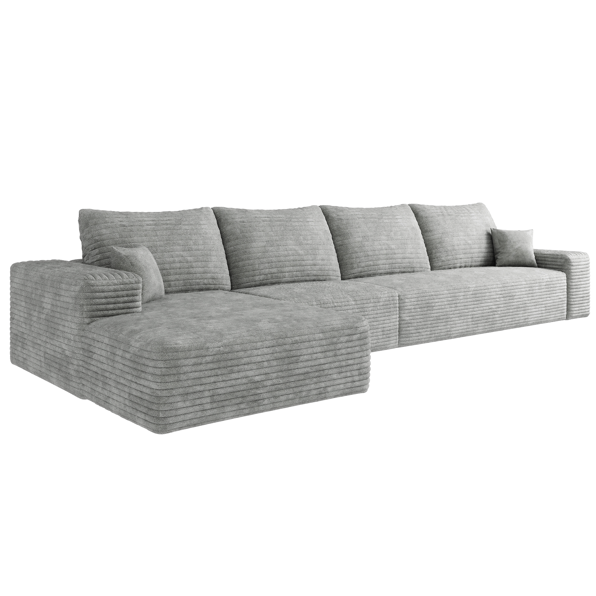 135" Cloud Sectional Couch with L-Shape Chaise,Modern Modular Sofa with Deep Seat, Upholstered Couches for Living Room Bedroom,No Assembly Required, Grey(Plush Corduroy Fabric) - Image 6