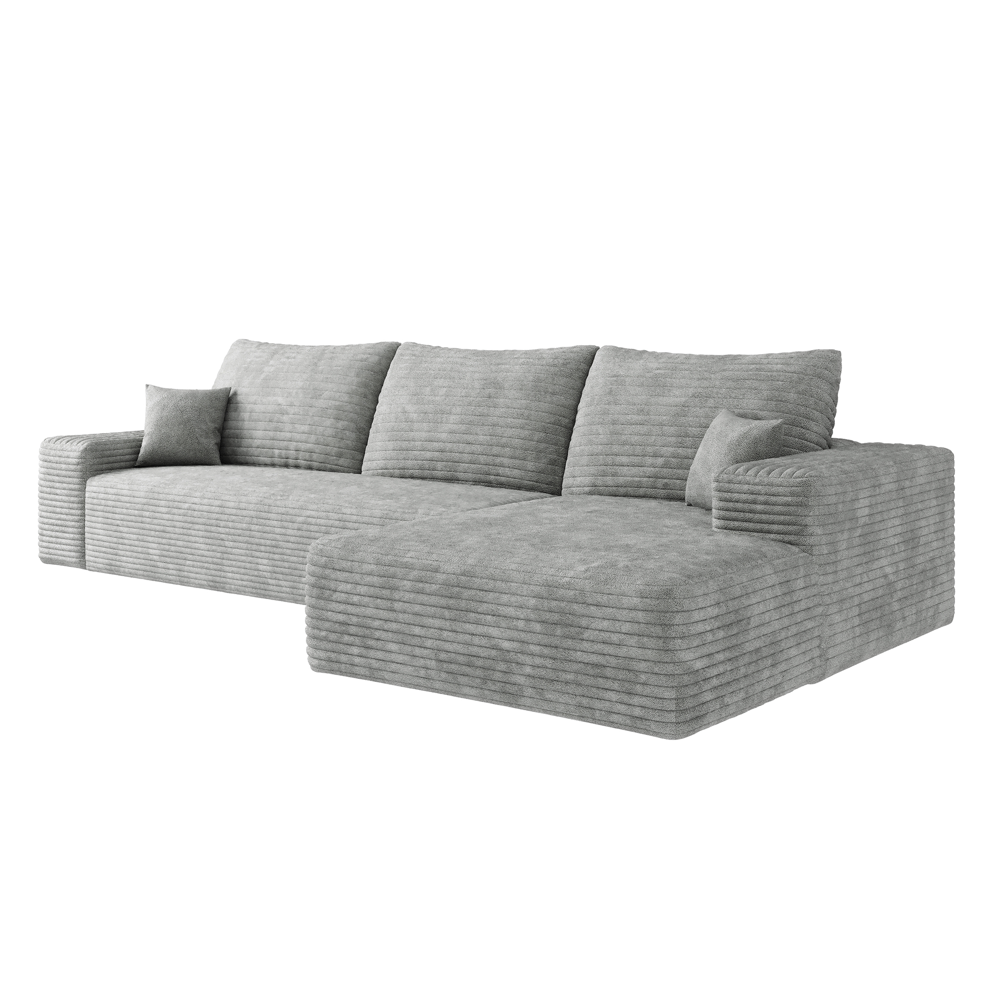 107" Cloud Sectional Couch with L-Shape Chaise,Modern Modular Sofa with Deep Seat, Upholstered Couches for Living Room Bedroom,No Assembly Required, Grey(Plush Corduroy Fabric) - Image 6