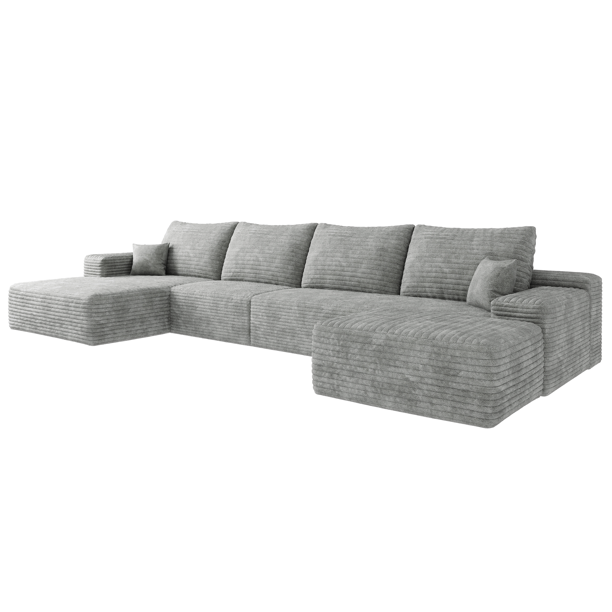 135" Cloud Sectional Sofa with 1 Ottoman,Modern Minimalist Upholstered Couches, Comfort U Shaped Sofa for Living Room,Deep Seat Corner Couch,No Assembly Required ,Grey(Plush Corduroy Fabric) - Image 6