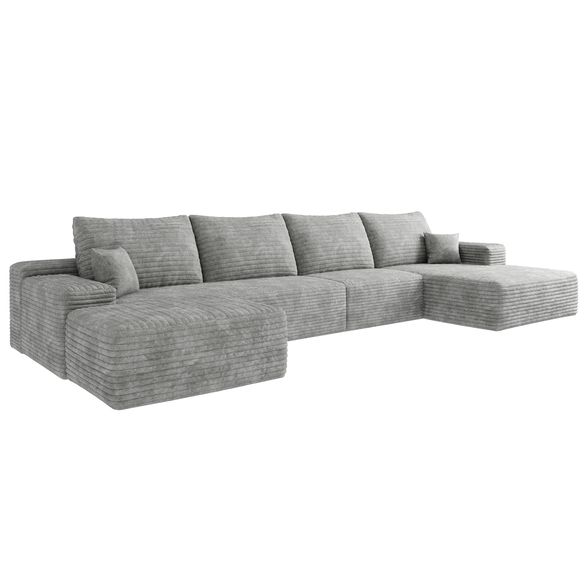 135" Cloud Sectional Sofa with 1 Ottoman,Modern Minimalist Upholstered Couches, Comfort U Shaped Sofa for Living Room,Deep Seat Corner Couch,No Assembly Required ,Grey(Plush Corduroy Fabric) - Image 6