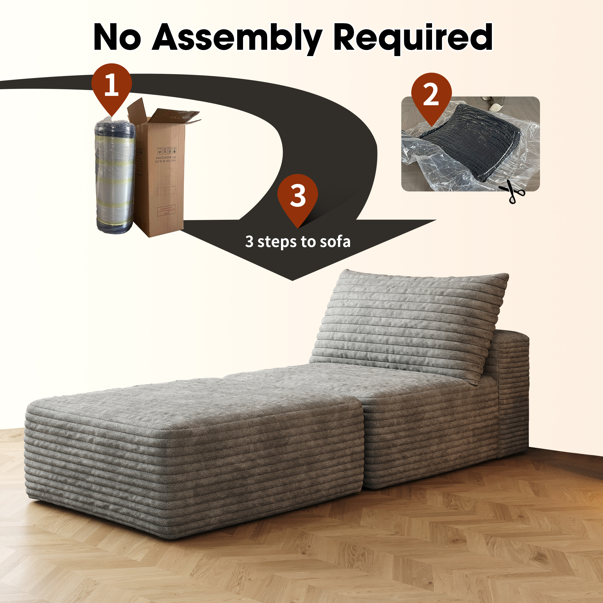 66.9"Sofa Bed, Convertible Sleeper Chair with Pillow,Back Support, Bed Comfy Floor Sofa Lounge for Living Room Bedroom, Single sofa,Grey(Plush Corduroy Fabric) - Image 4