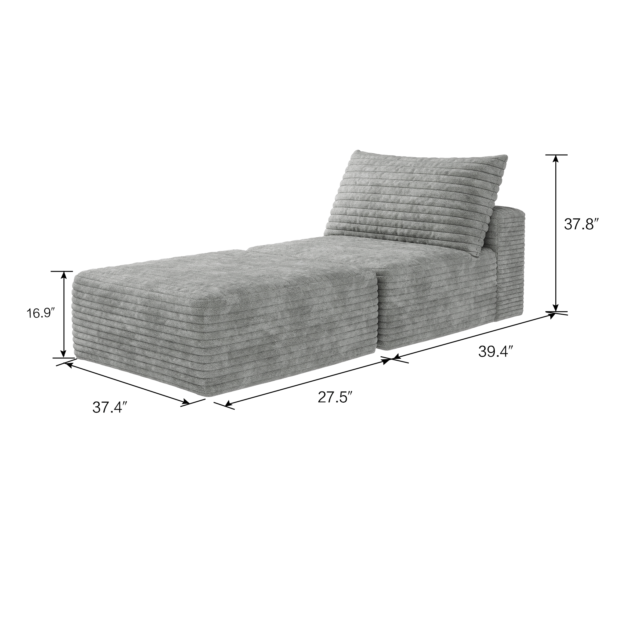 66.9"Sofa Bed, Convertible Sleeper Chair with Pillow,Back Support, Bed Comfy Floor Sofa Lounge for Living Room Bedroom, Single sofa,Grey(Plush Corduroy Fabric) - Image 5