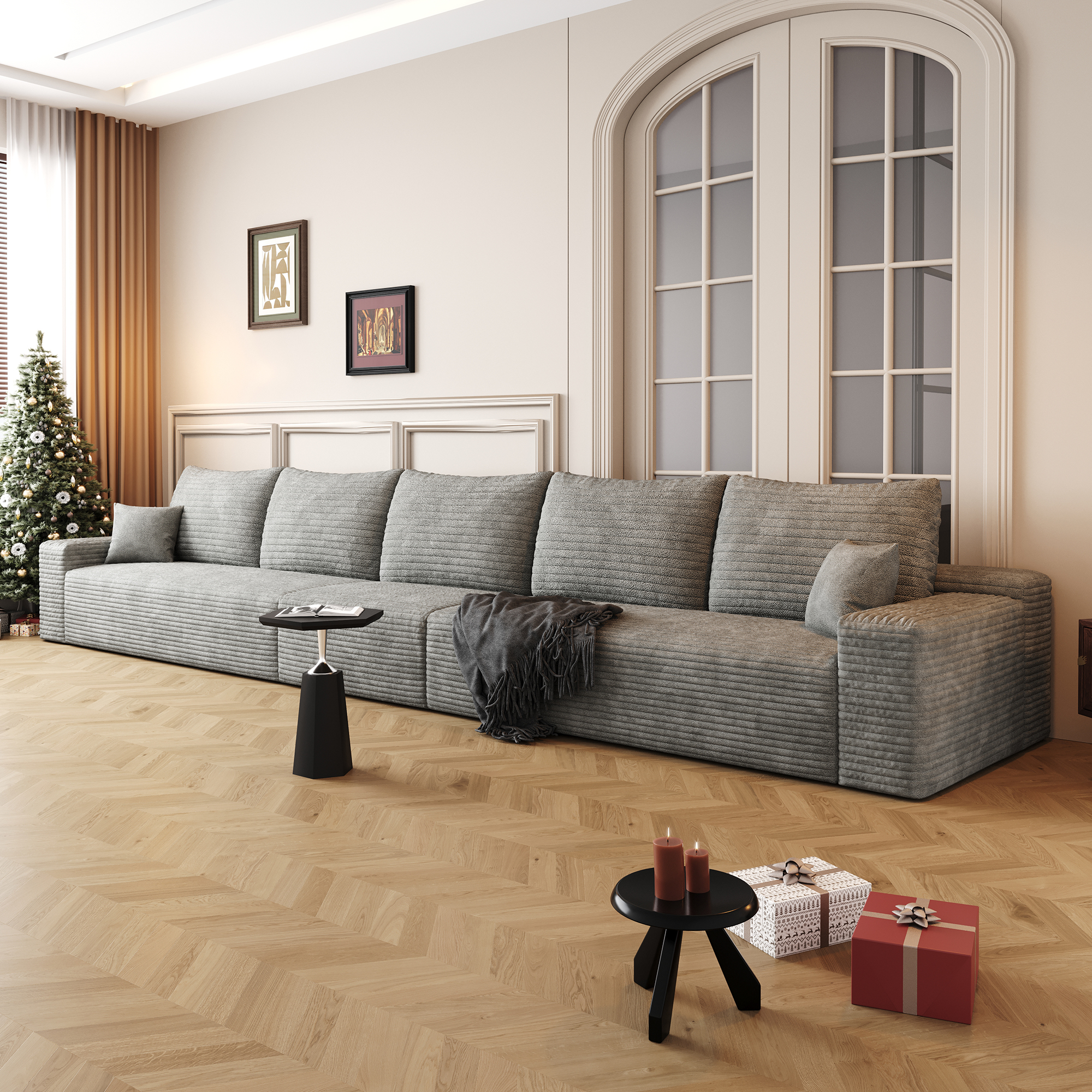168" Cloud Sectional Couch,Modern Modular Sofa with Deep Seat, Upholstered Couches for Living Room Bedroom,No Assembly Required,Grey (Plush Corduroy Fabric) - Image 2