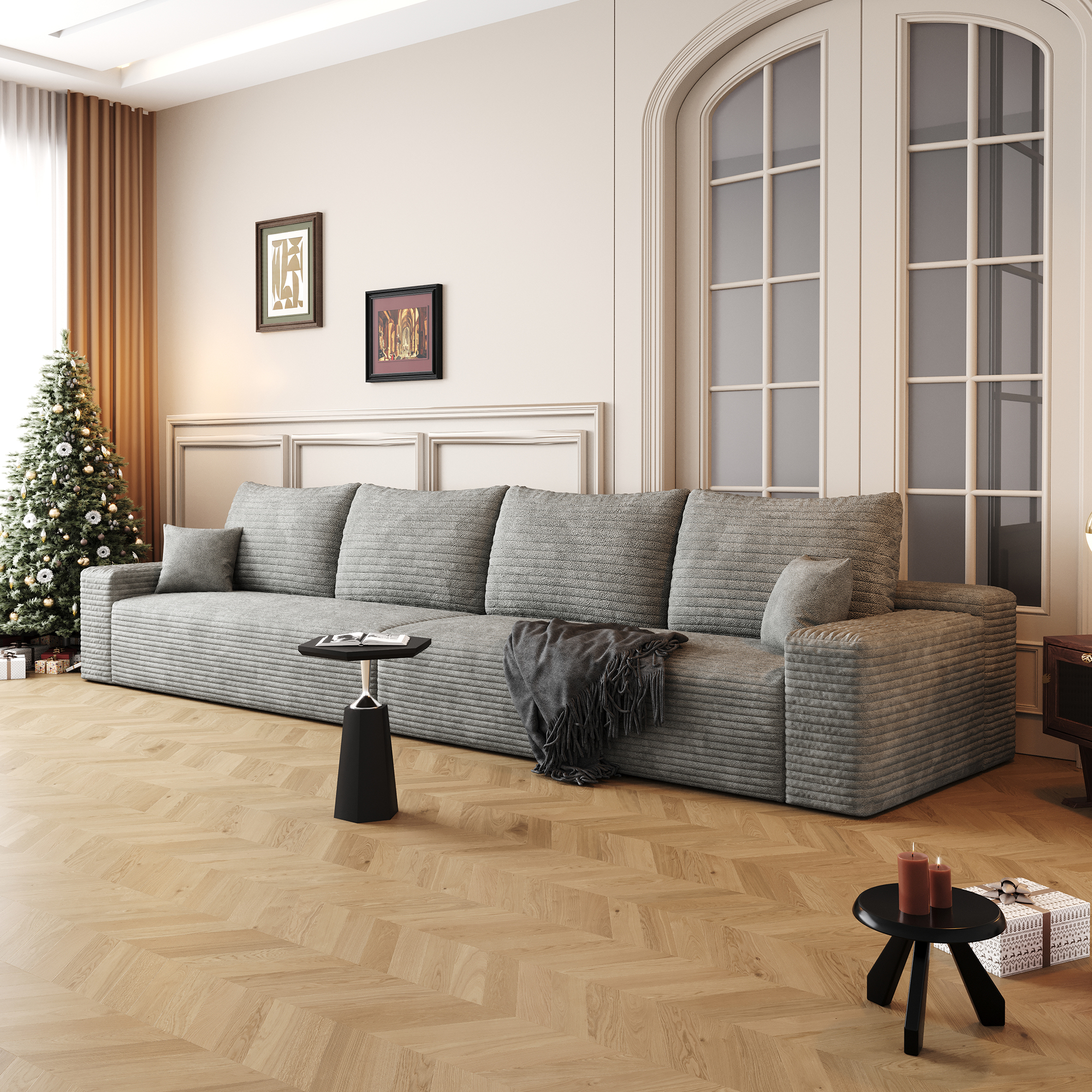 140" Cloud Sectional Couch,Modern Modular Sofa with Deep Seat, Upholstered Couches for Living Room Bedroom,No Assembly Required,Grey(Plush Corduroy Fabric) - Image 2