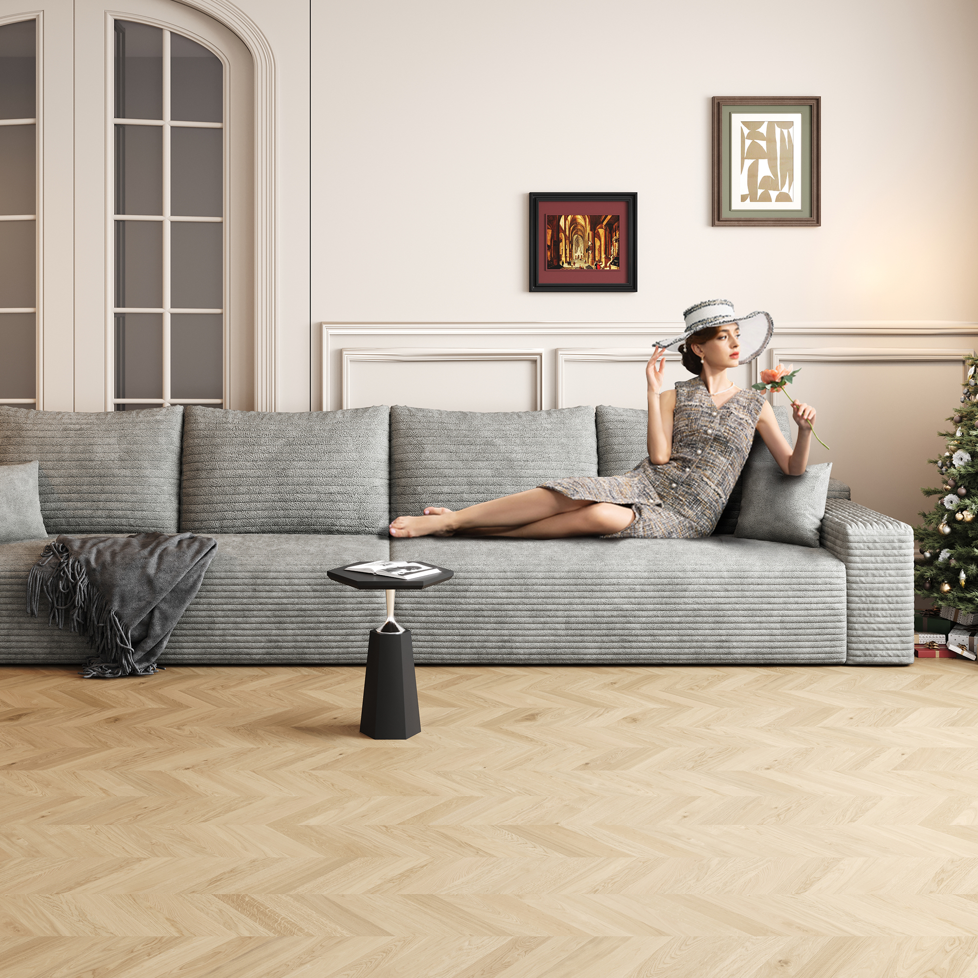 140" Cloud Sectional Couch,Modern Modular Sofa with Deep Seat, Upholstered Couches for Living Room Bedroom,No Assembly Required,Grey(Plush Corduroy Fabric) - Image 3