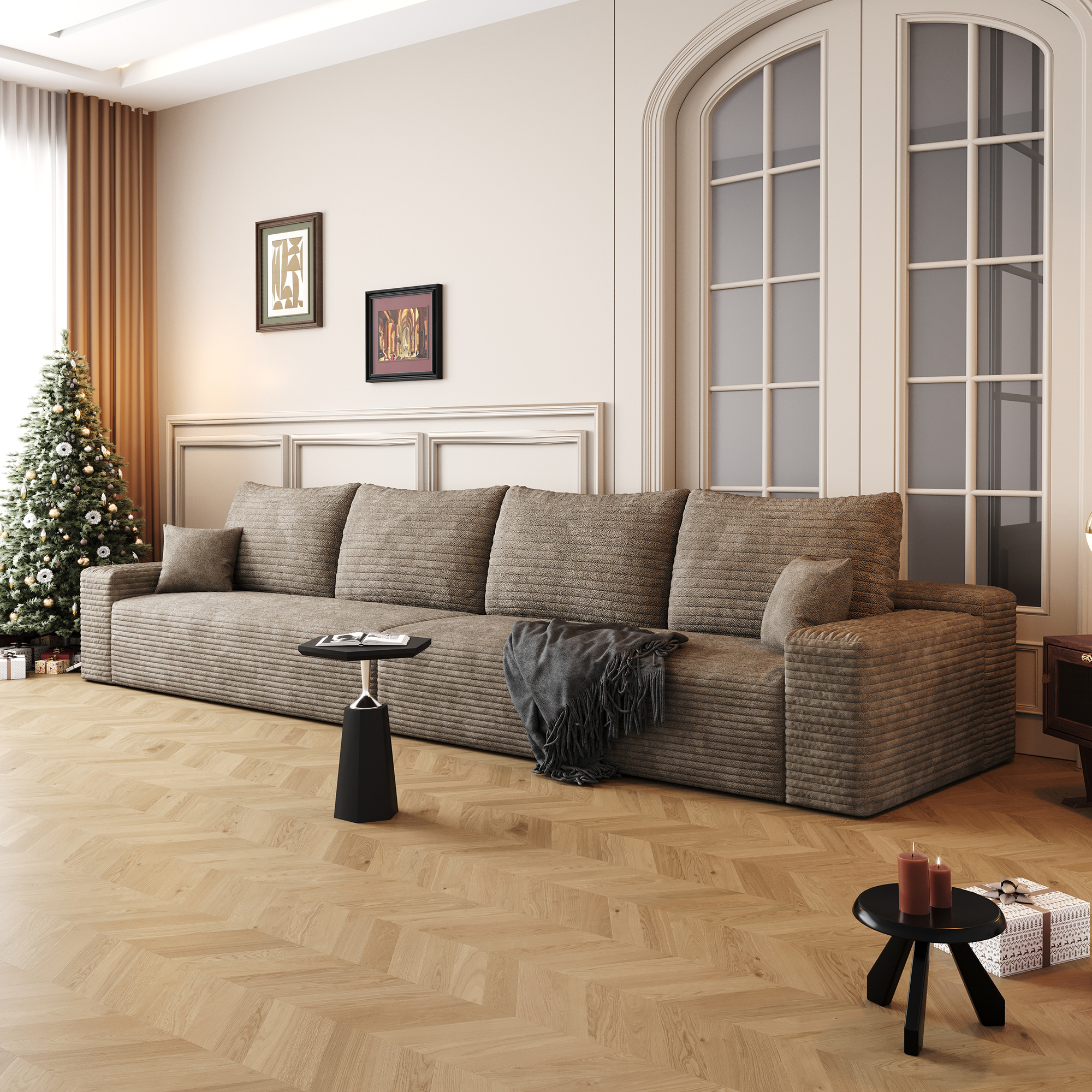 140" Cloud Sectional Couch,Modern Modular Sofa with Deep Seat, Upholstered Couches for Living Room Bedroom,No Assembly Required,Camel(Plush Corduroy Fabric) - Image 2