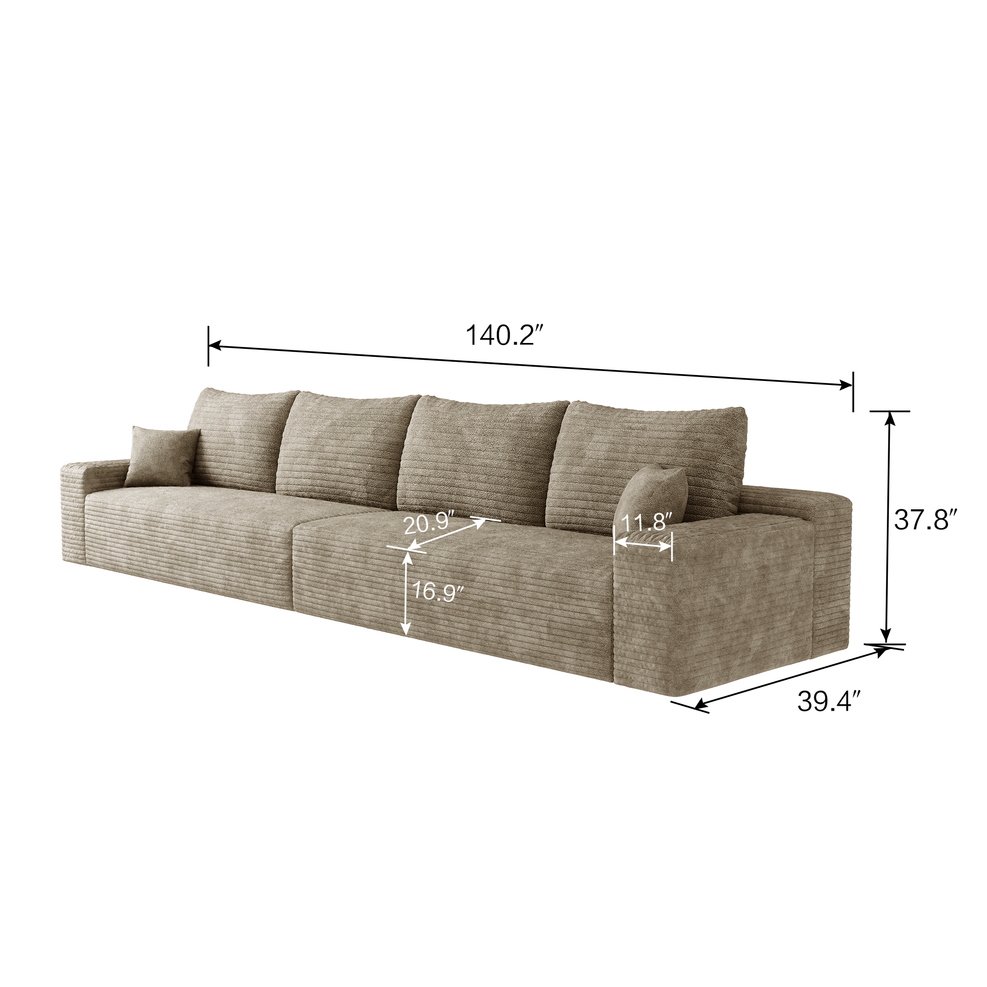 140" Cloud Sectional Couch,Modern Modular Sofa with Deep Seat, Upholstered Couches for Living Room Bedroom,No Assembly Required,Camel(Plush Corduroy Fabric) - Image 6