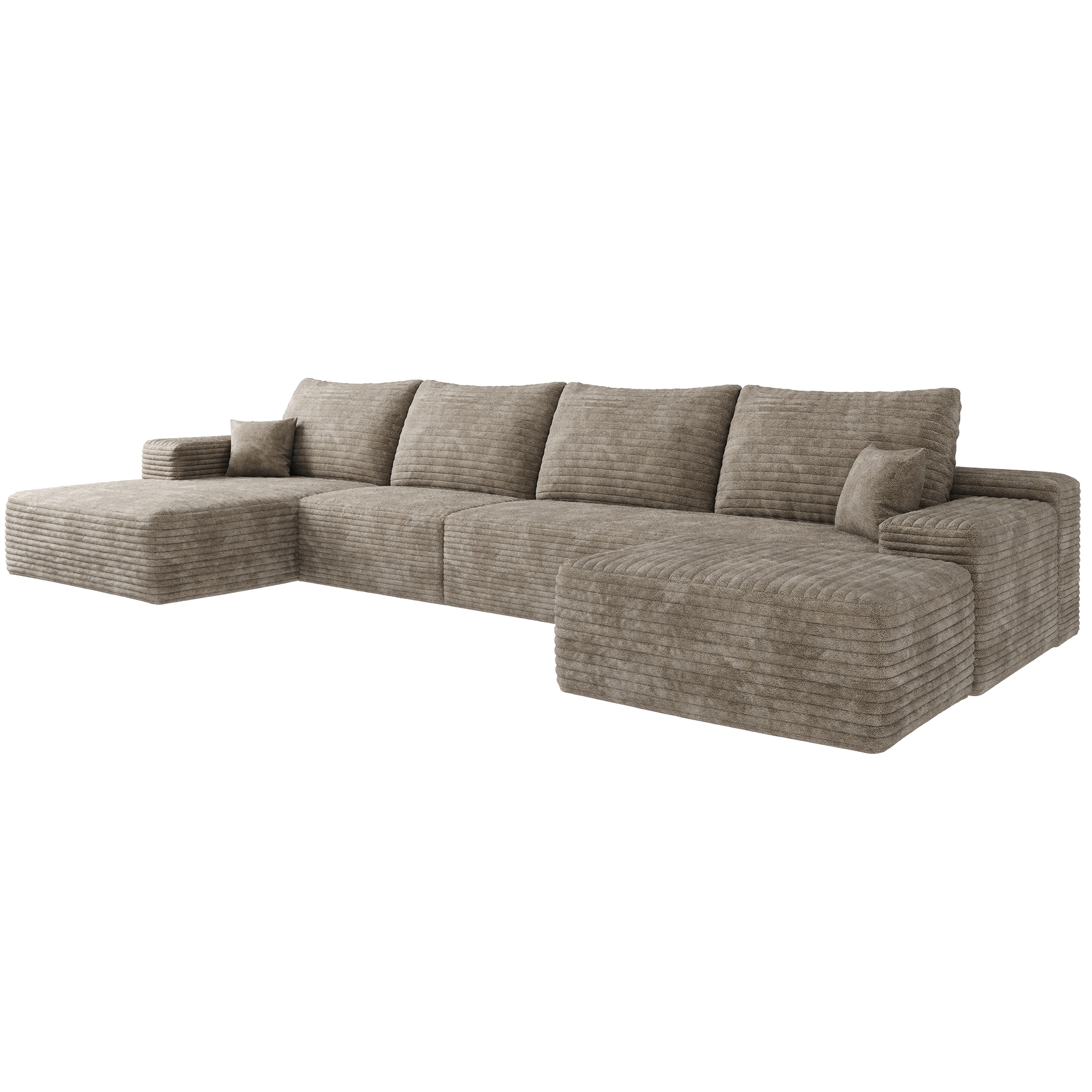 135" Cloud Sectional Sofa with 1 Ottoman,Modern Minimalist Upholstered Couches, Comfort U Shaped Sofa for Living Room,Deep Seat Corner Couch,No Assembly Required,Camel(Plush Corduroy Fabric) - Image 6