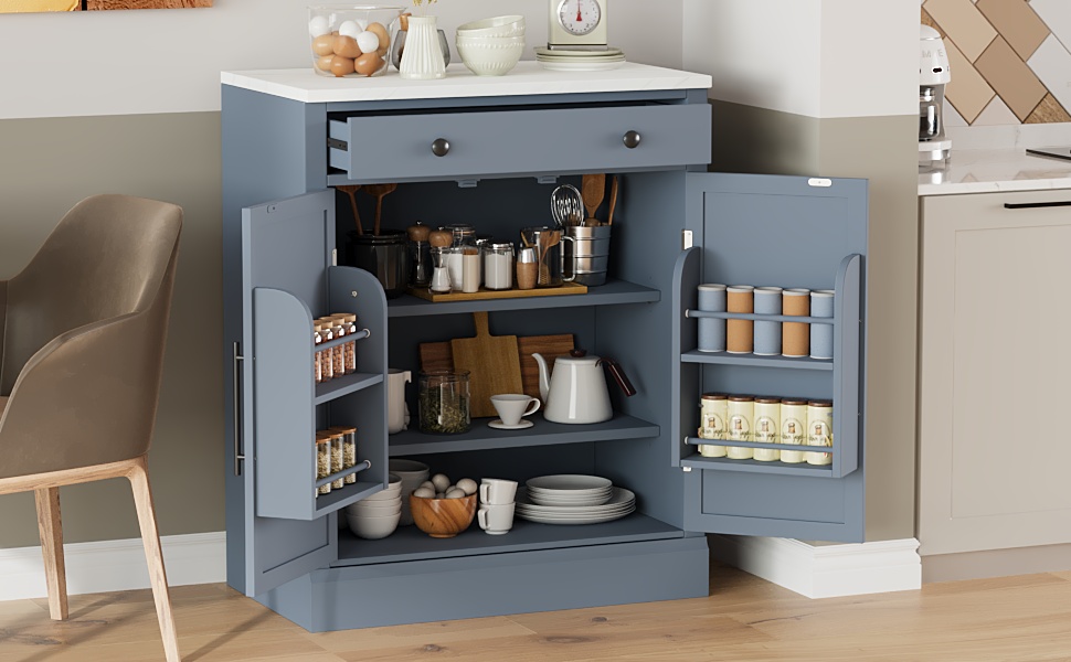 [Assembly Video Provided] TOPMAX Modern Freestanding Kitchen Pantry,Buffet Food Storage, Coffee Bar Cabinet with Drawer, 2 Adjustable Shelves and 2 Door Shelves for Dining, Kitchen, Gray - Image 2