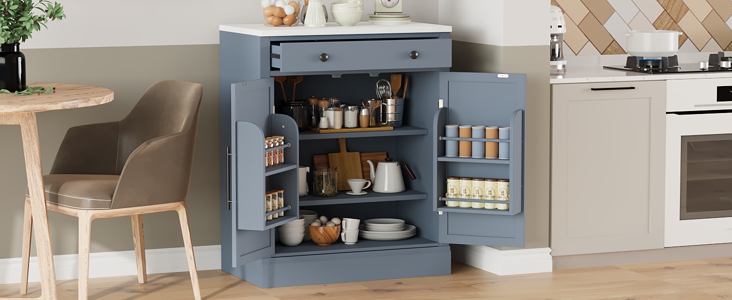 [Assembly Video Provided] TOPMAX Modern Freestanding Kitchen Pantry,Buffet Food Storage, Coffee Bar Cabinet with Drawer, 2 Adjustable Shelves and 2 Door Shelves for Dining, Kitchen, Gray - Image 3