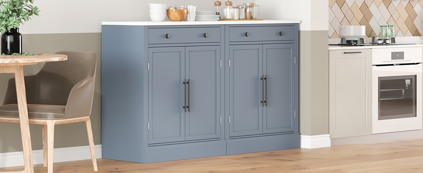 [Assembly Video Provided] TOPMAX Modern Freestanding Kitchen Pantry,Buffet Food Storage, Coffee Bar Cabinet with Drawer, 2 Adjustable Shelves and 2 Door Shelves for Dining, Kitchen, Set of 2, Gray - Image 3