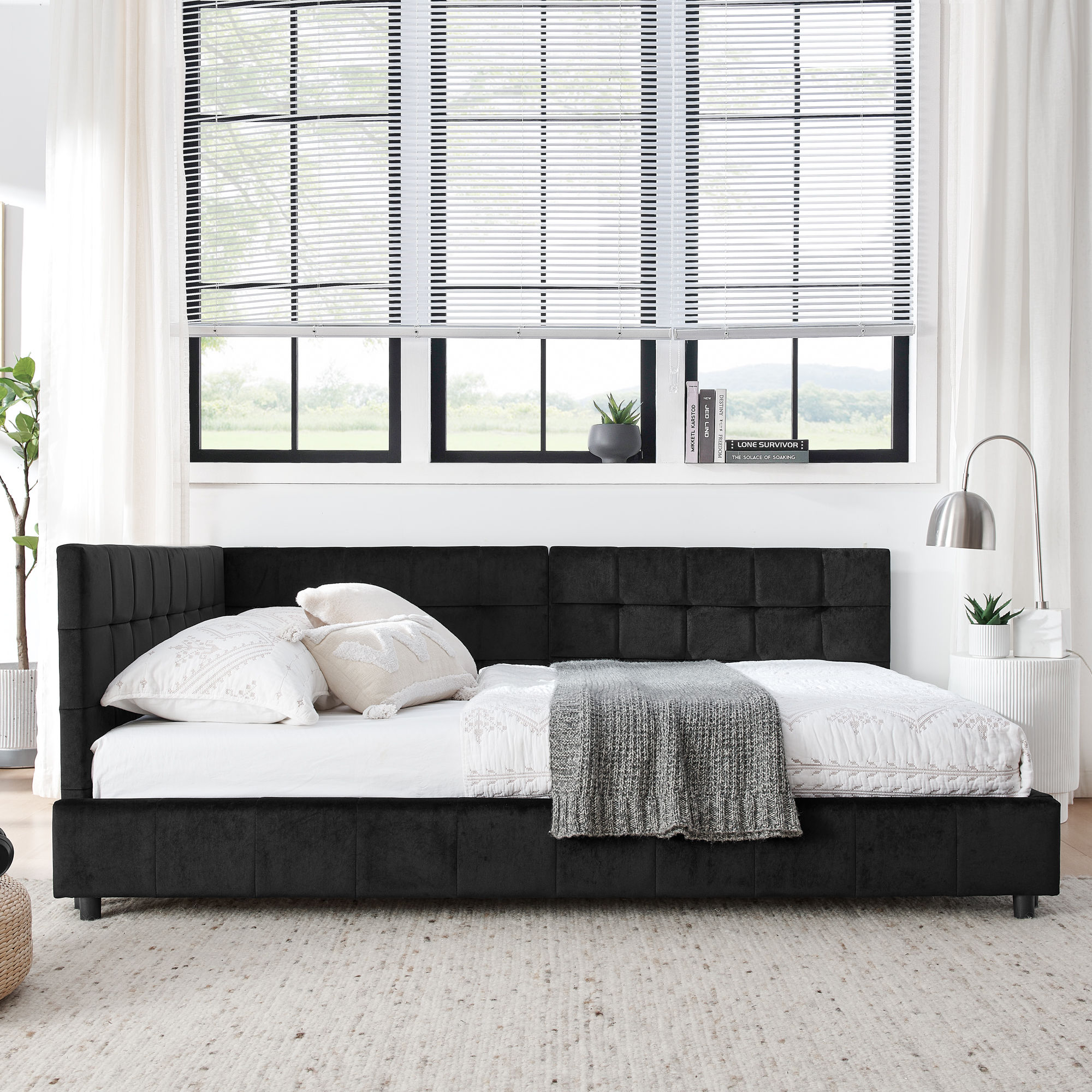Full Size Upholstered Tufted Bed Frame, Sofa Bed Frame with Comfortable Backrest and Armrests, Full Size Bed for Bedroom, Living Room,Velvet, Black(80.5''*59''*30.5'') - Image 4