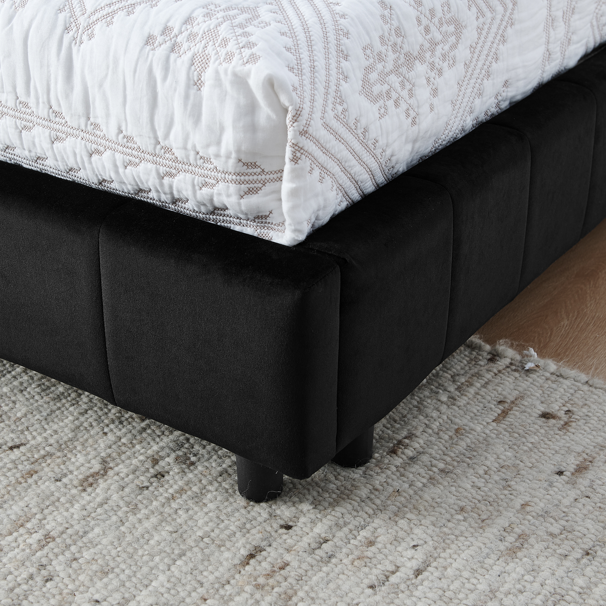 Full Size Upholstered Tufted Bed Frame, Sofa Bed Frame with Comfortable Backrest and Armrests, Full Size Bed for Bedroom, Living Room,Velvet, Black(80.5''*59''*30.5'') - Image 5