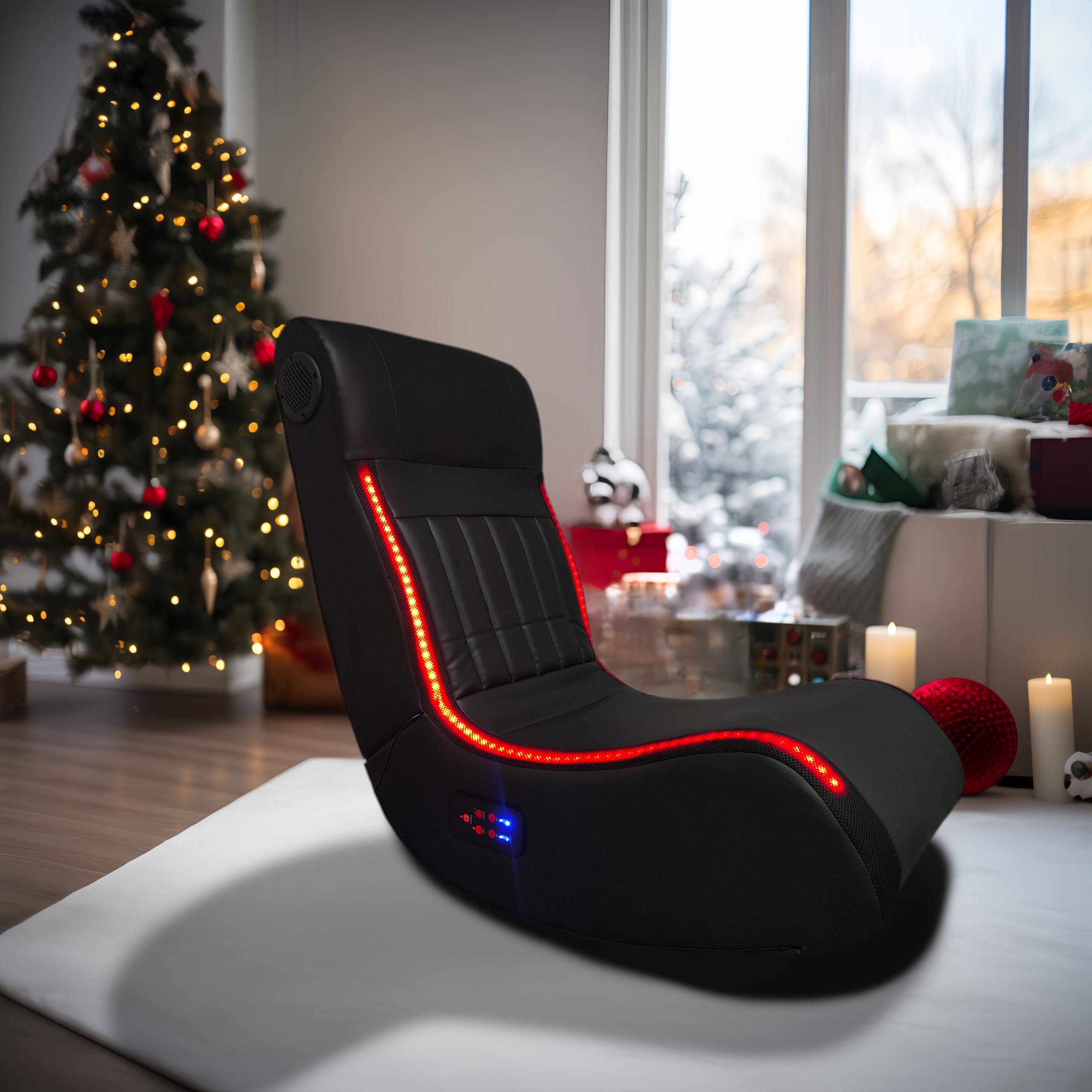 Foldable Gaming Chair With Onboard Speakers, LED Strip Lighting, Bluetooth Music Speakers, Vibration Massage, USB Charging Port - Image 2
