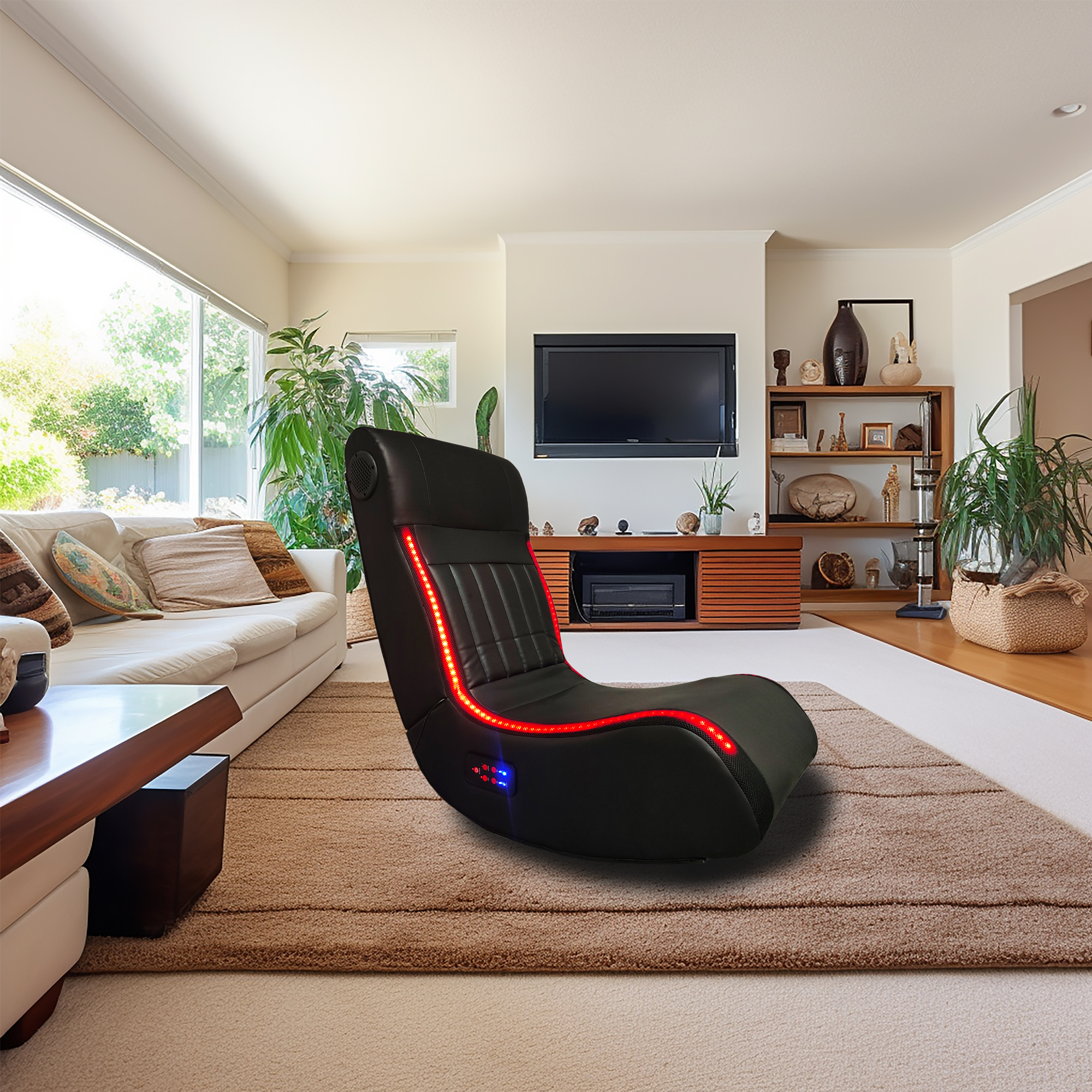 Foldable Gaming Chair With Onboard Speakers, LED Strip Lighting, Bluetooth Music Speakers, Vibration Massage, USB Charging Port - Image 3