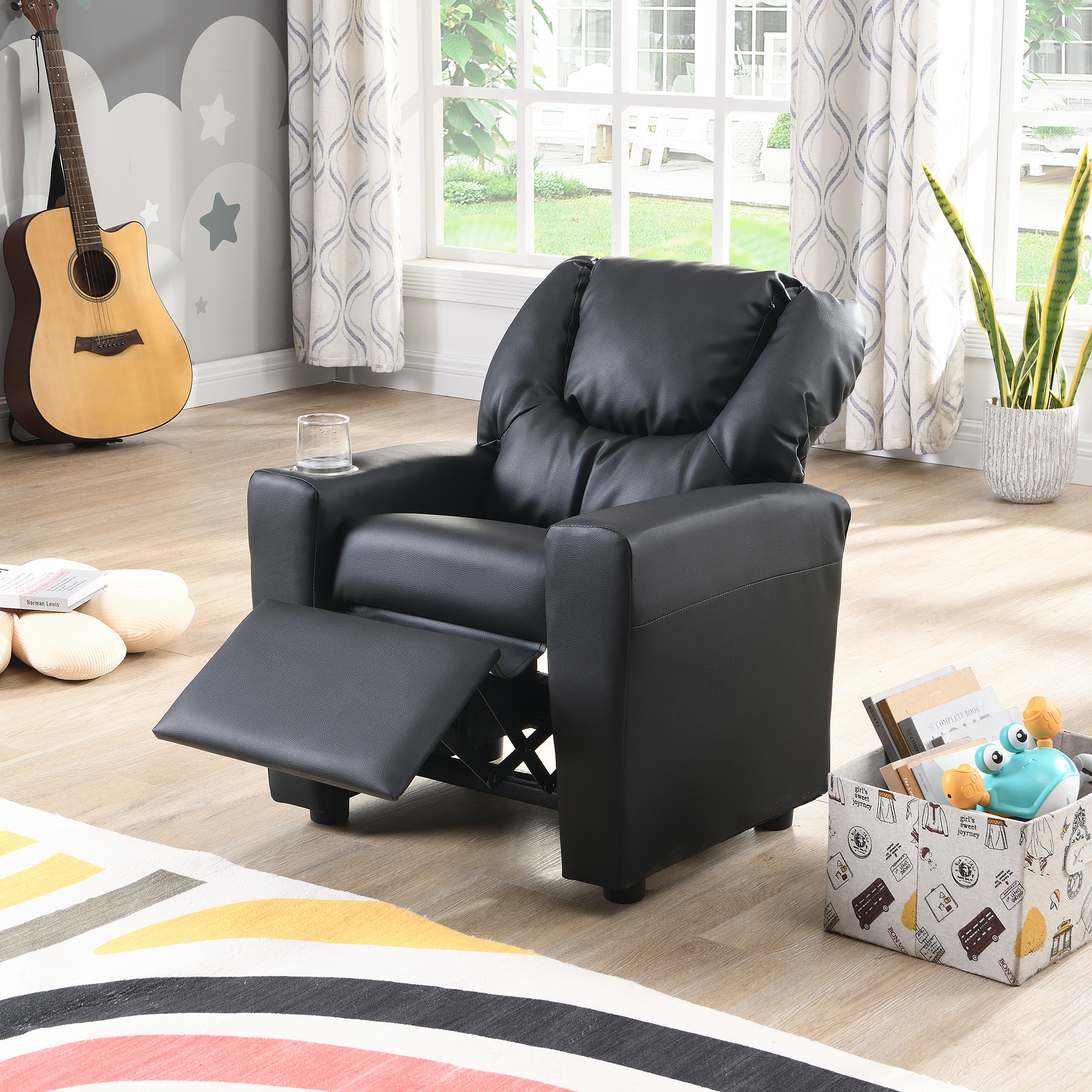 Kids Recliner Chair Black PVC - Image 4