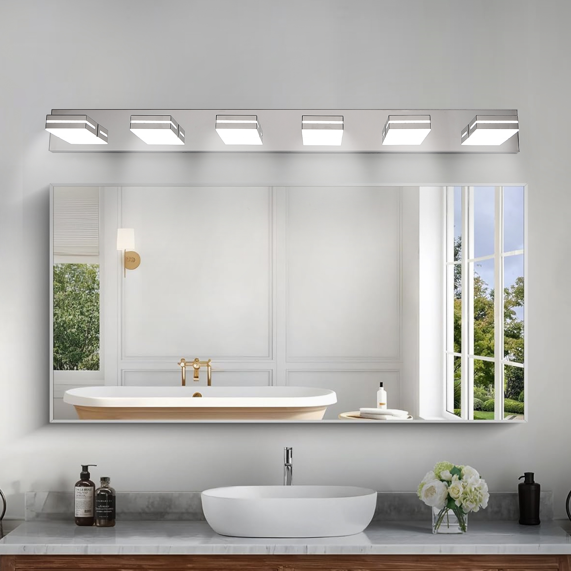 Modern Chrome LED Vanity Light, 6-Lights Wall Sconce for Bathroom and Mirror, Sleek Minimalist Design, Energy-Efficient, Easy to Install - Image 2