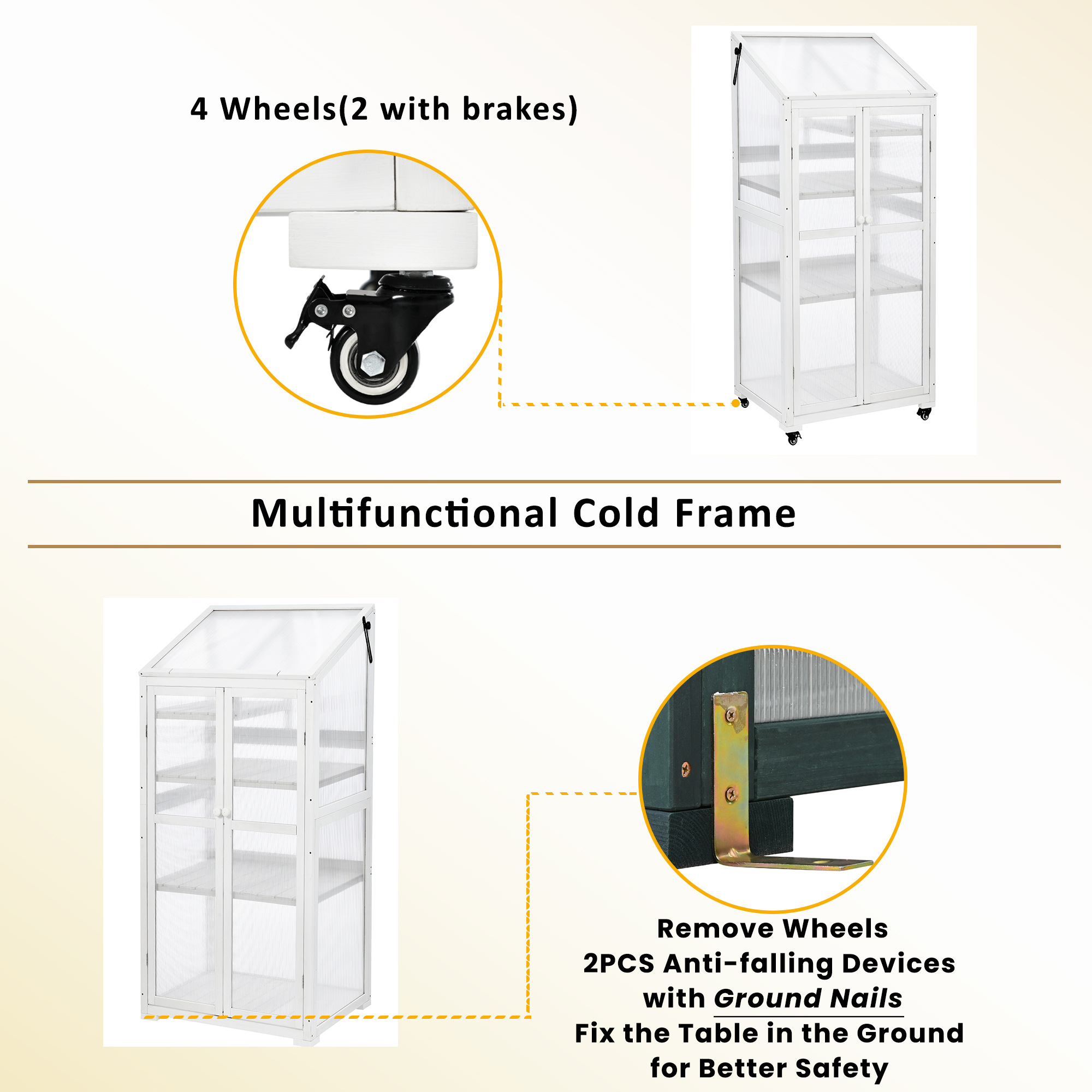 TOPMAX 62inch Height Wood Large Greenhouse Balcony Portable Cold Frame with Wheels and Adjustable Shelves for Outdoor Indoor Use, White - Image 4