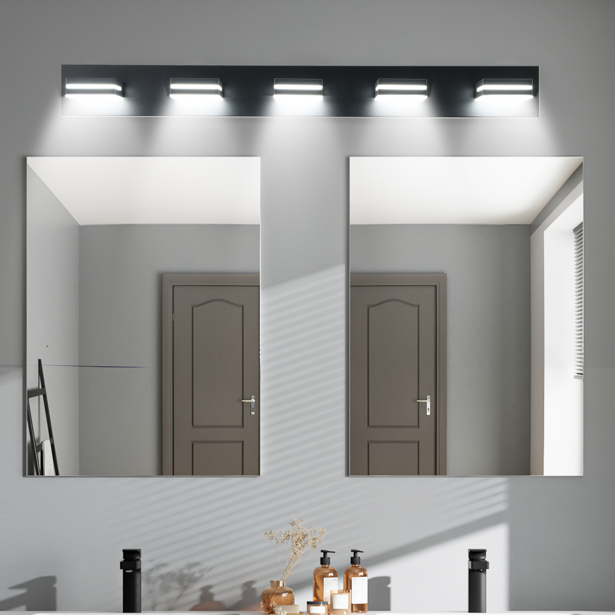 Modern Black LED Vanity Light, 5-Lights Wall Sconce for Bathroom and Mirror, Sleek Minimalist Design, Energy-Efficient, Easy to Install - Image 2