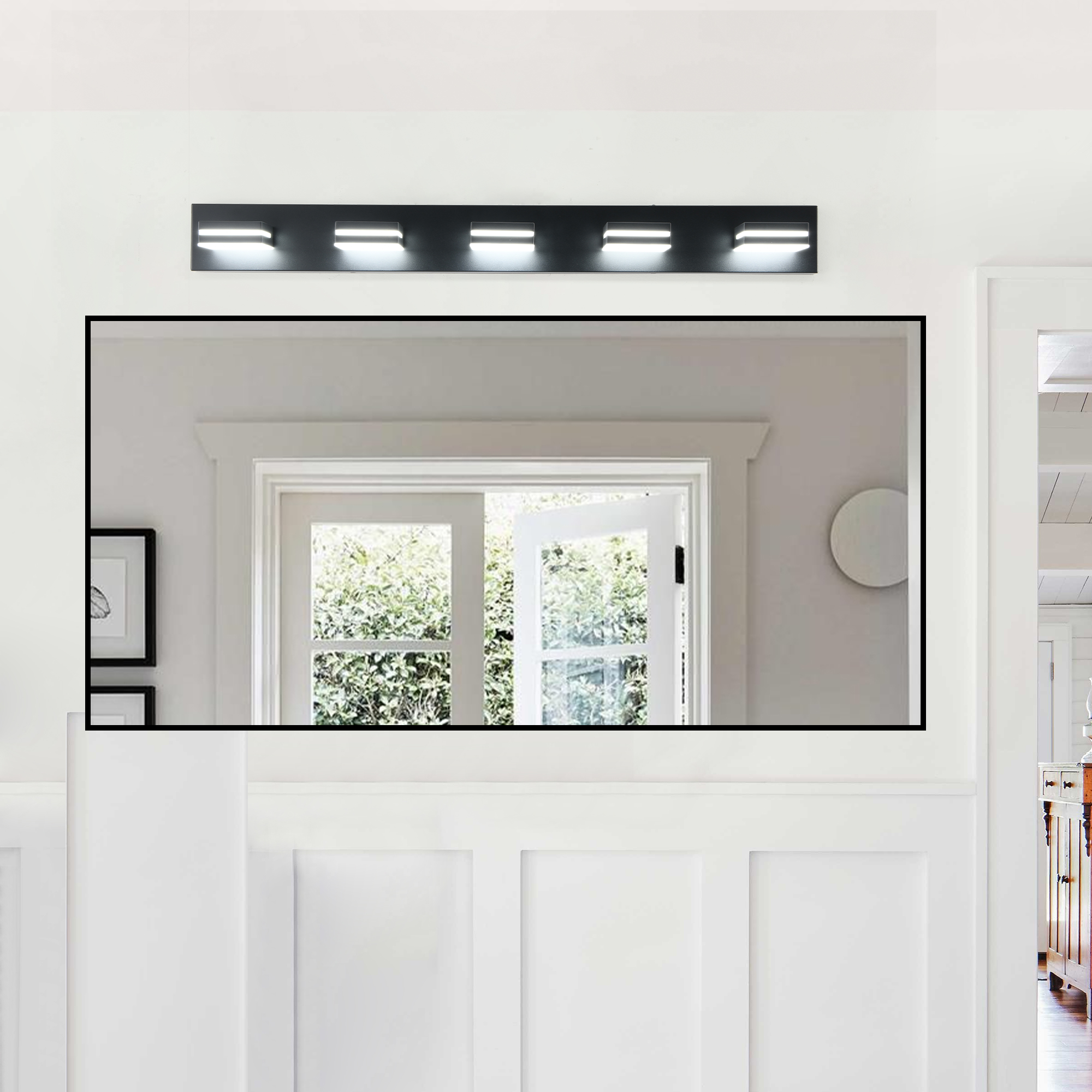Modern Black LED Vanity Light, 5-Lights Wall Sconce for Bathroom and Mirror, Sleek Minimalist Design, Energy-Efficient, Easy to Install - Image 4