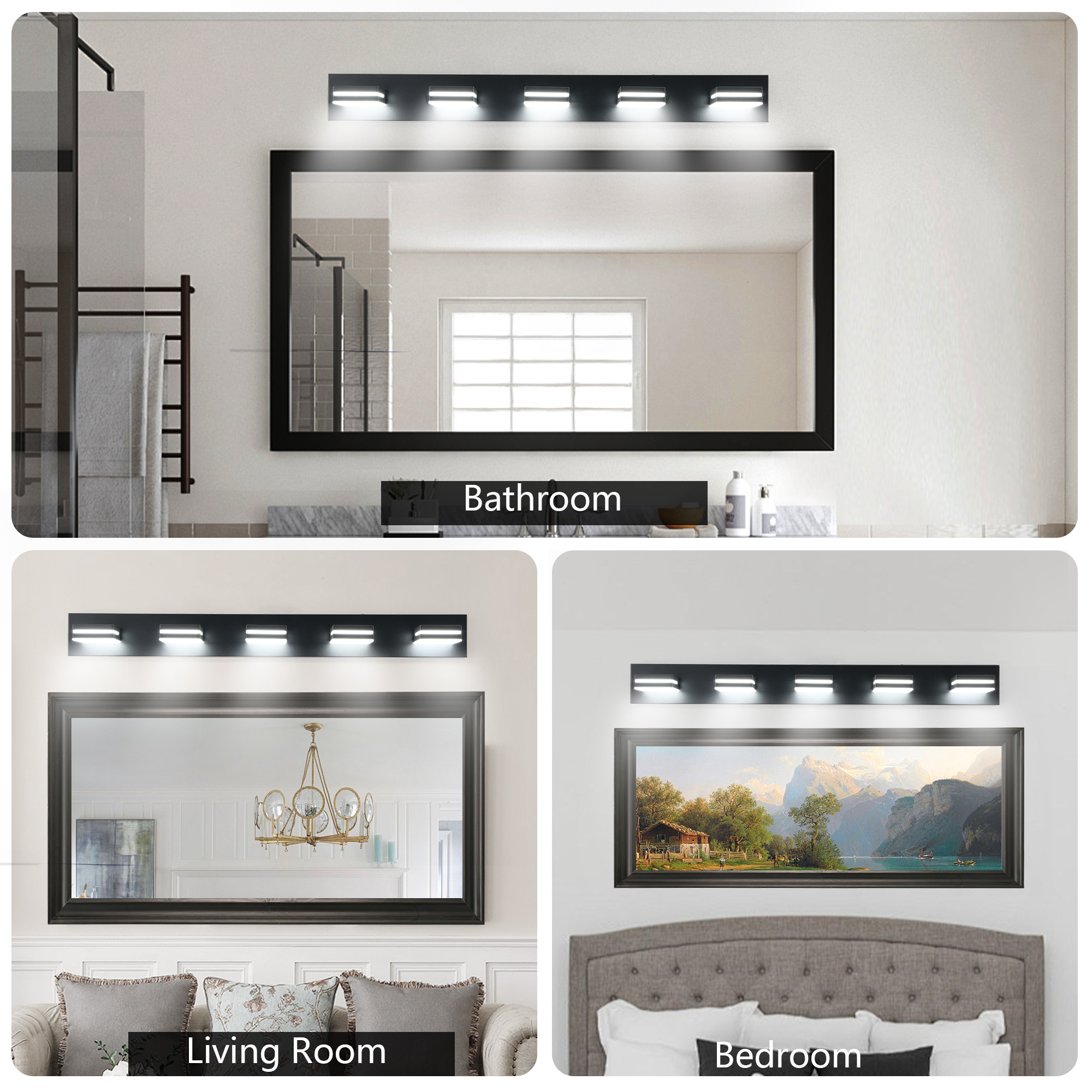 Modern Black LED Vanity Light, 5-Lights Wall Sconce for Bathroom and Mirror, Sleek Minimalist Design, Energy-Efficient, Easy to Install - Image 5