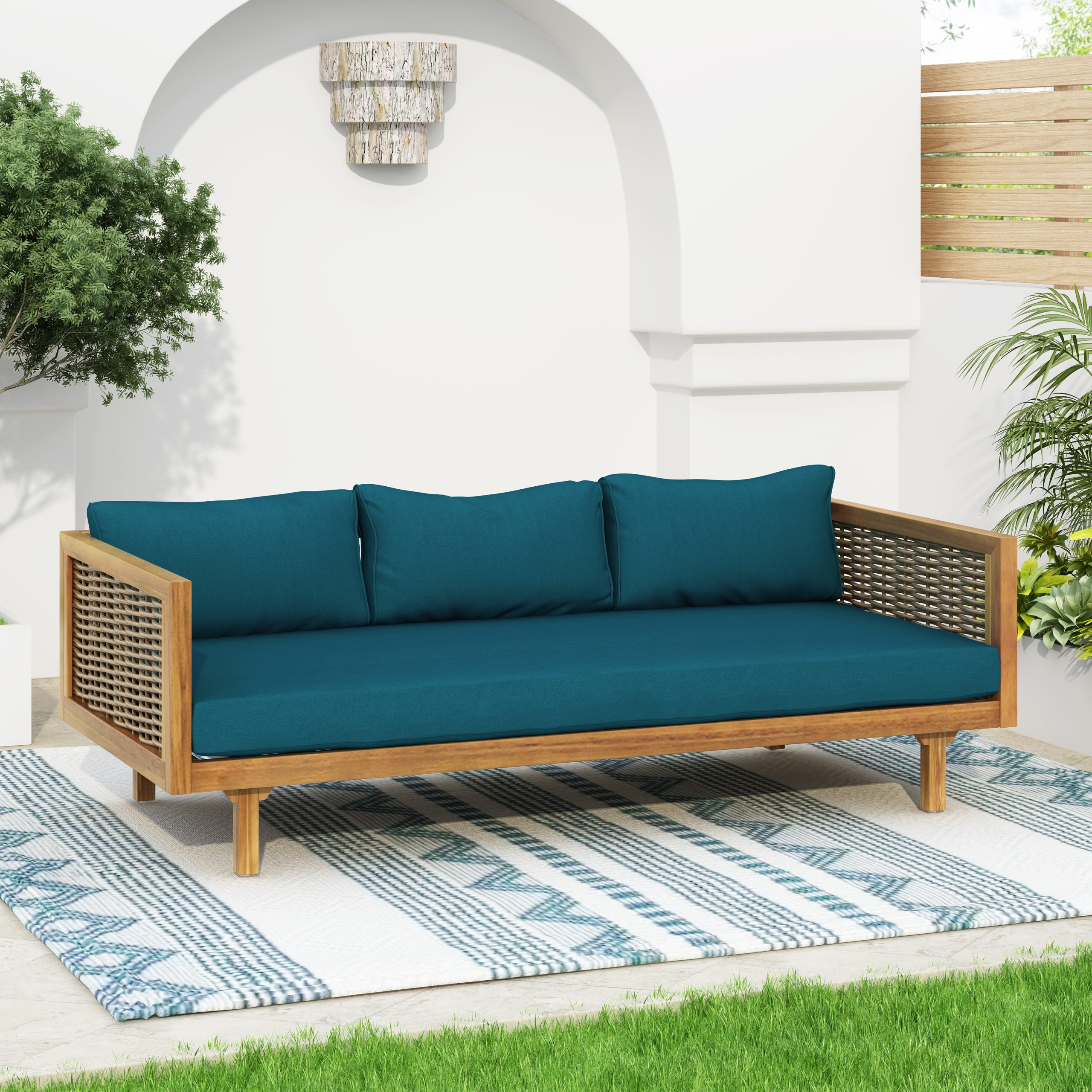 CLAREMONT 3 SEATER DAYBED WITH RATTAN ARMS (TEAK CUSHION) - Image 2