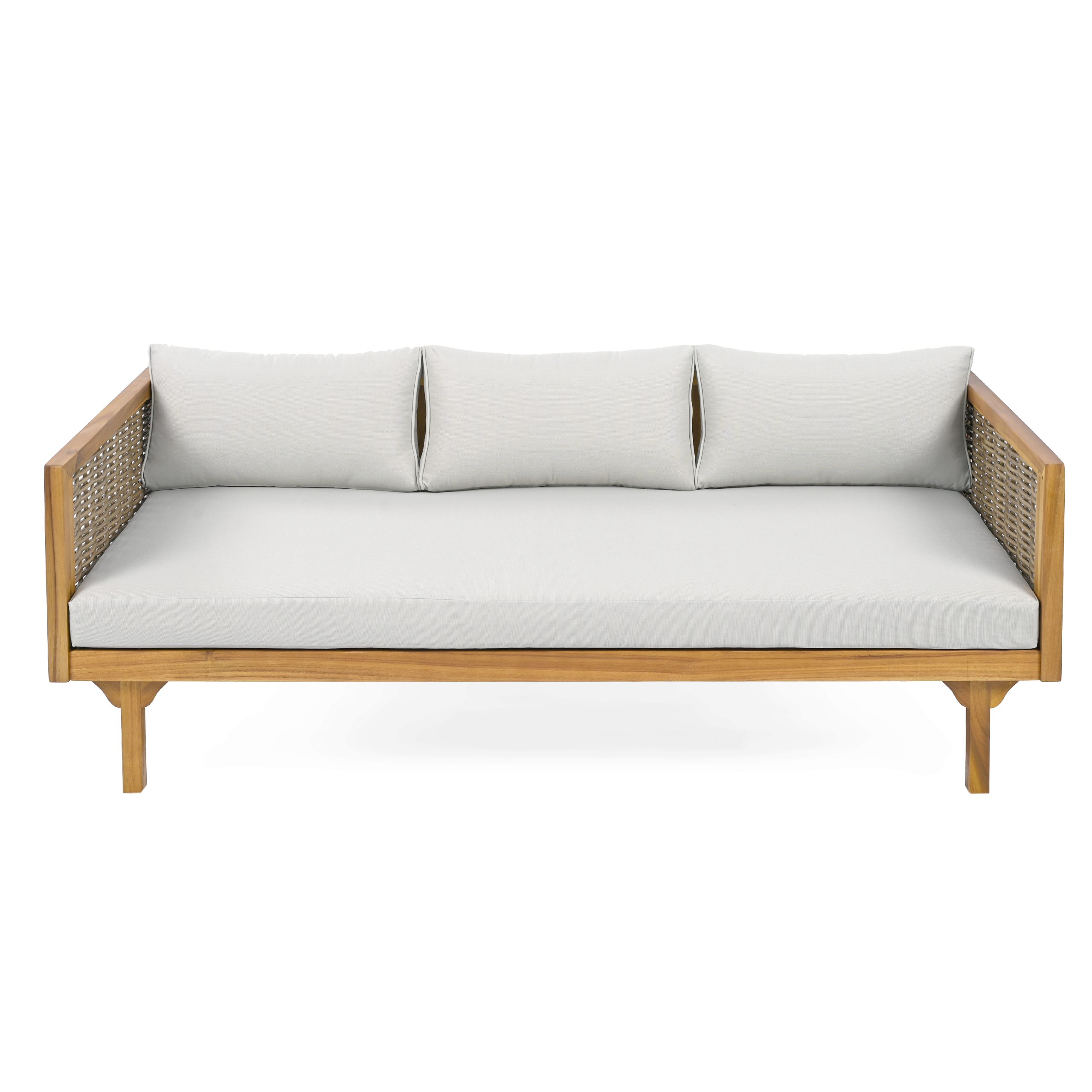 CLAREMONT 3 SEATER DAYBED WITH RATTAN ARMS (LIGHT GREY CUSHION) - Image 5